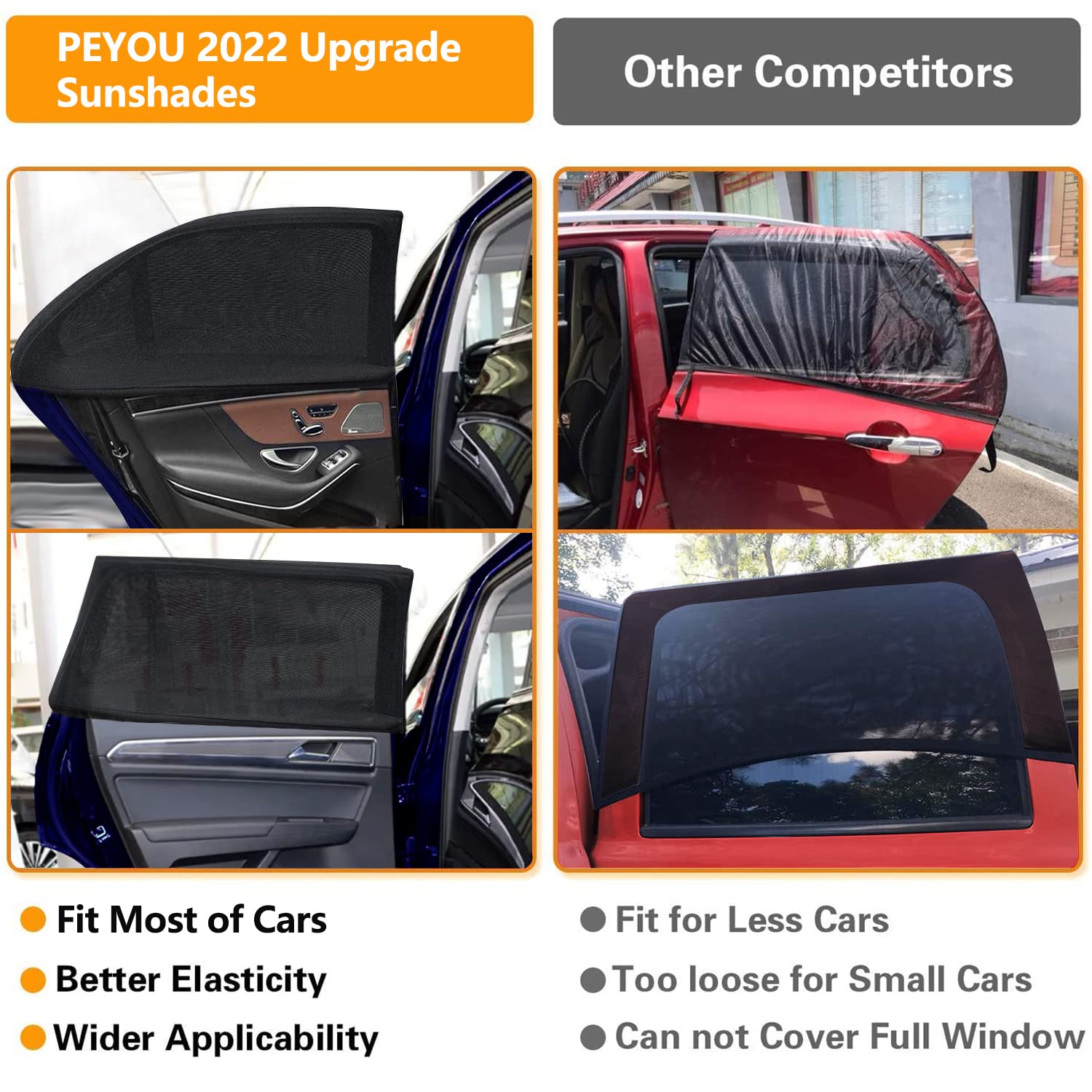 PEYOU Car Window Shade - 2 Pack UV Protection Breathable Mesh, Large 44.9"x25.6", Universal Fit for Cars, Privacy Cover for Kids & Pets