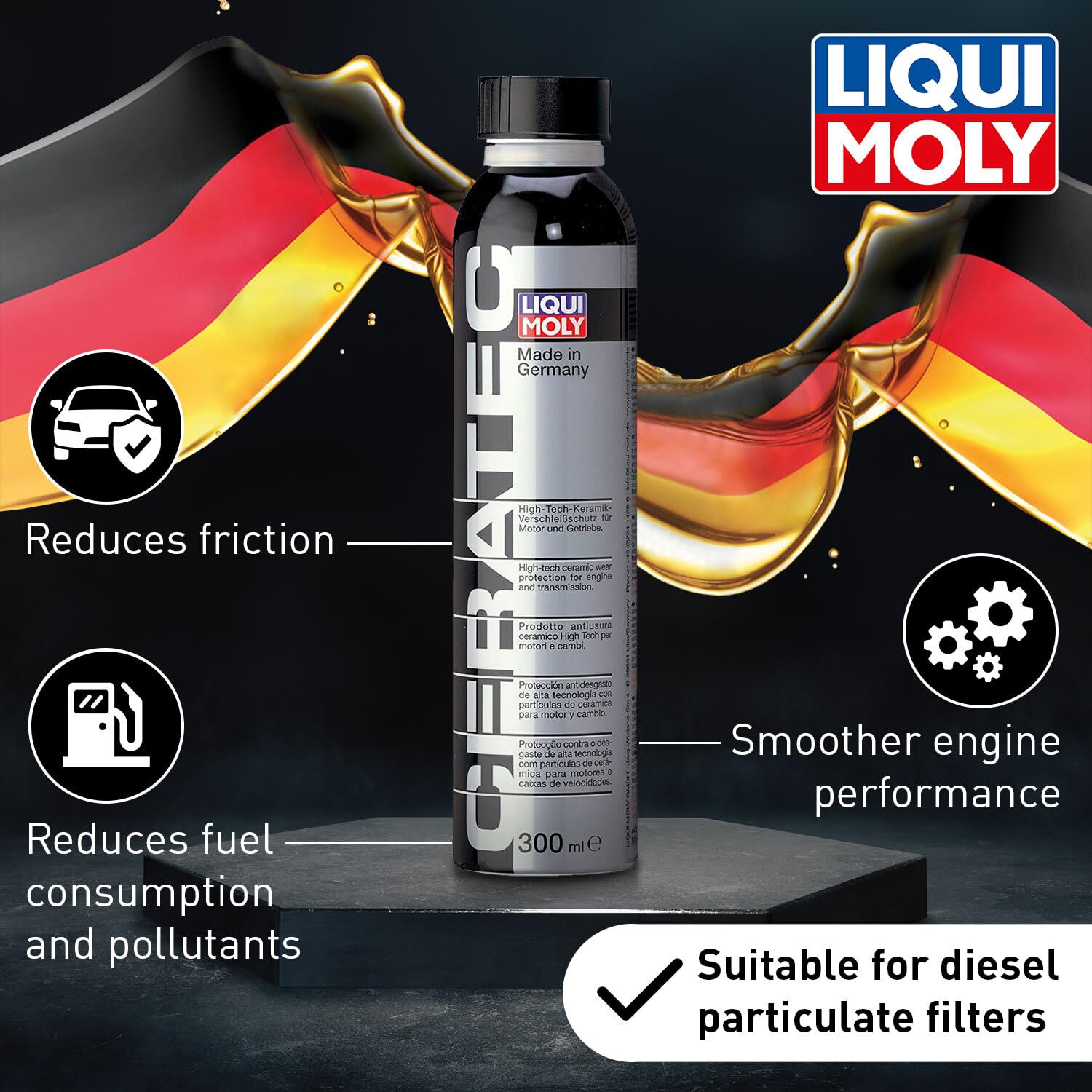 Liqui Moly Cera Tec Oil Additive - Ceramic Wear Protection for Petrol & Diesel Engines, 300ml, Black, Model 03721