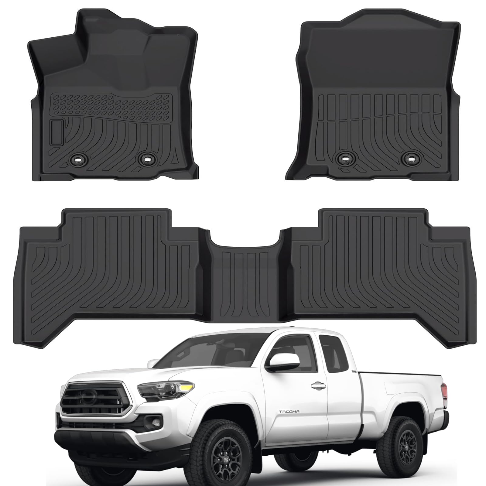 All Weather Custom Fit Rubber Mats For 2018-2023 Toyota Tacoma, Toyota Tacoms Floor Mats, Full Set Includes 1St And 2Nd Rows Max