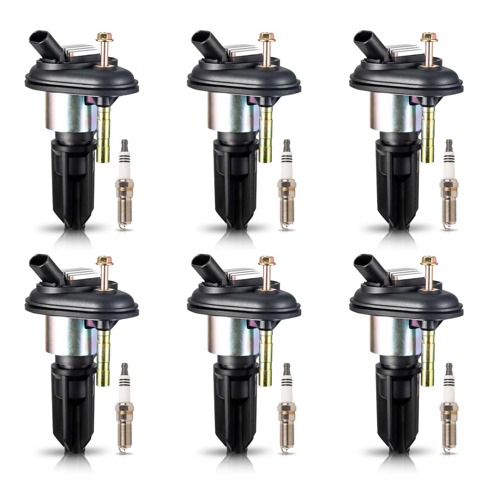 Set of 6 Ignition Coil Pack and Spark Plugs Iridium Compatible with 2002 2003 2004 2005 Chevy Trailblazer GMC Envoy Ascender Bra
