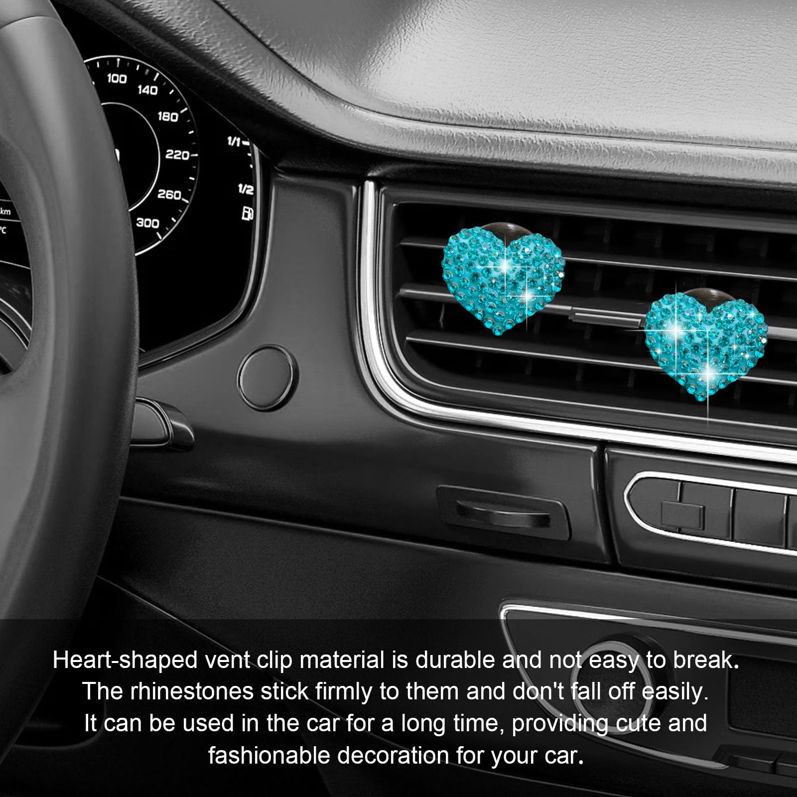 2Pcs Car Air Vent Clip, Bling Crystal Heart Charms Car Air Vent Clips, Car Air Conditioning Outlet Clip Decorative, Car Interior