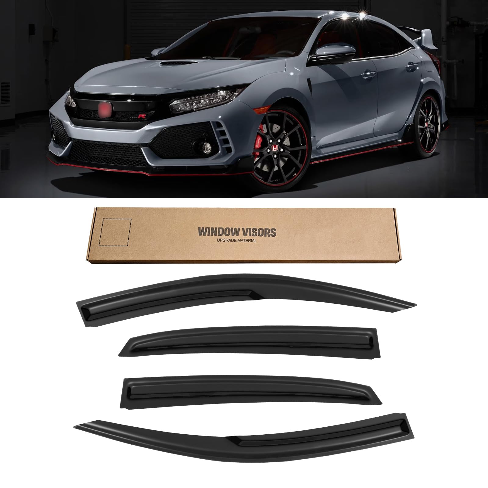 Cmvt Auto Window Visors For Honda Civic Hatchback 2016-2021 (Not Fit Sedan), Rain Guards Shield Vent Shade Deflector Dark Smoke