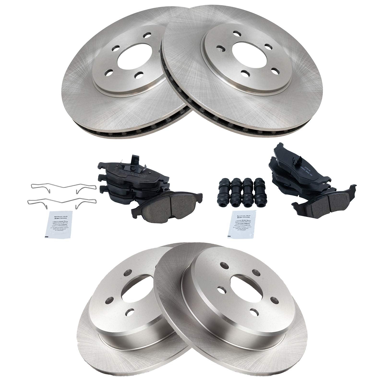 Trq Front And Rear Brake Pad & Rotor Kit Brake Pads Brake Rotor Ceramic Compatible With 2001-2006 Chrysler Sebring 2001-2005 Dod