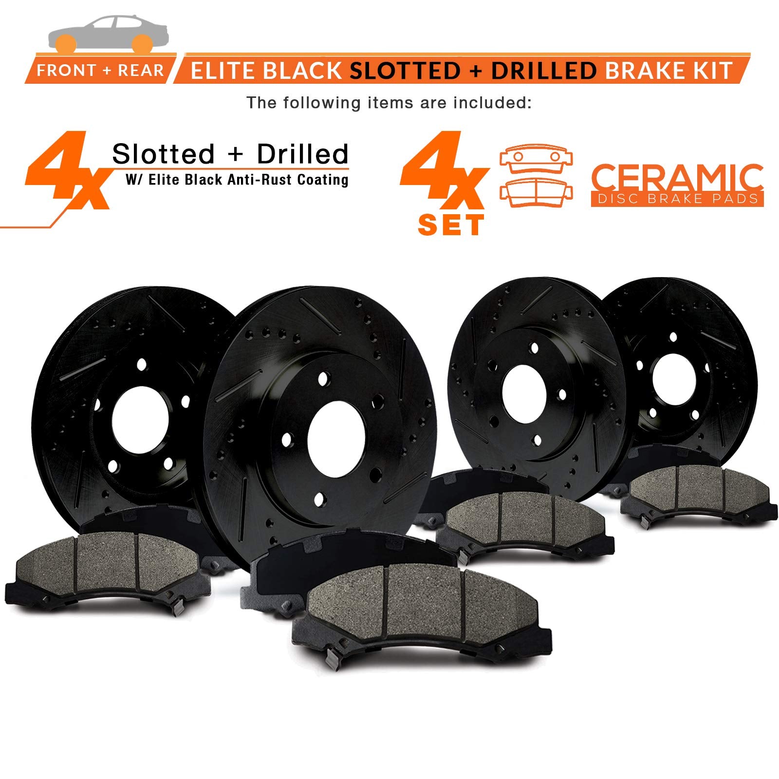2014 2015 Chevy Malibu (See Desc.) Black Slot Drill Rotor W/Ceramic Pads F+R