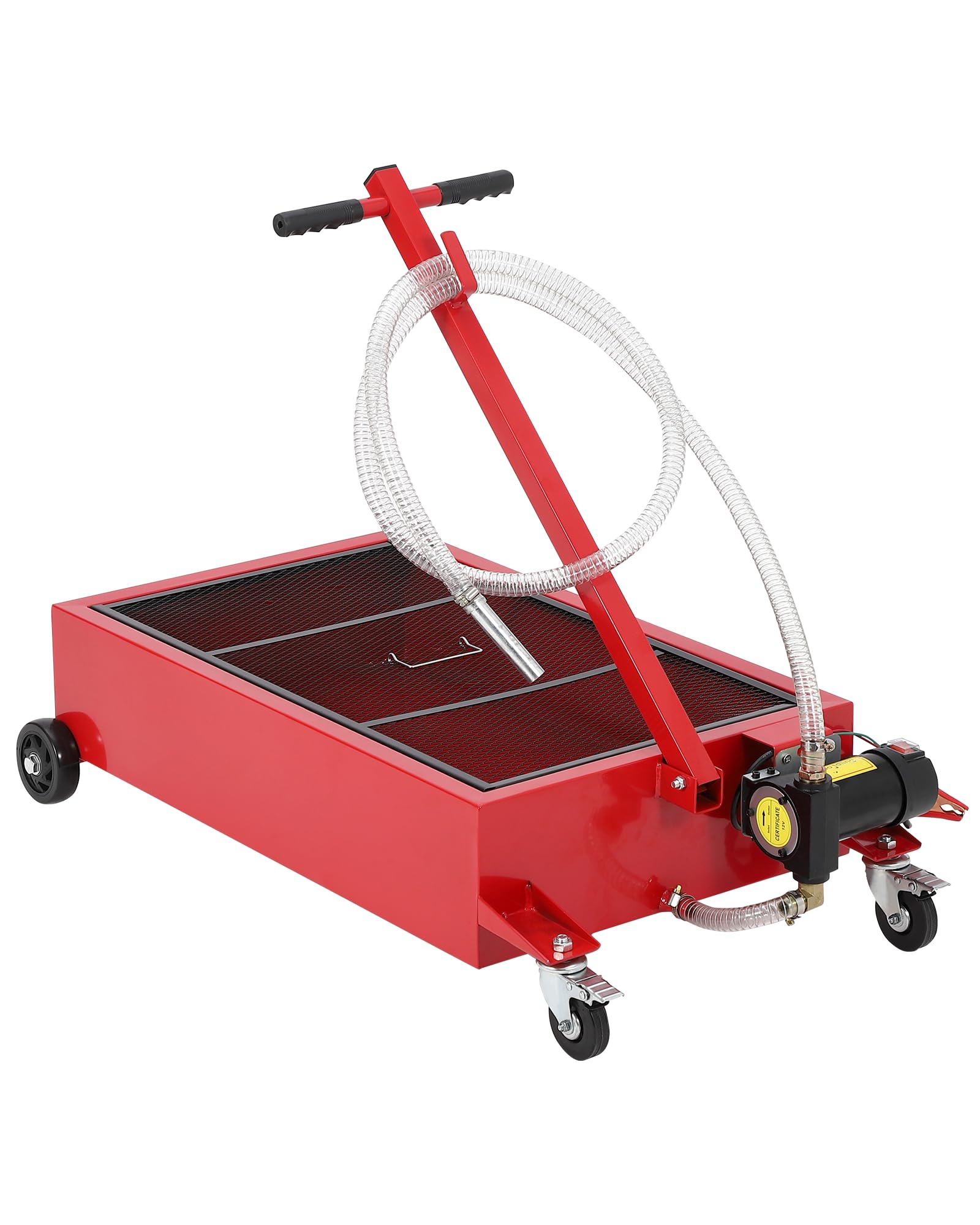GarveeTech Low Profile Oil Drain Pan 12V, 25-Gallon Metal Oil Change Pan Large Capacity with 180W Electric Pump, 8FT Hose & Fold