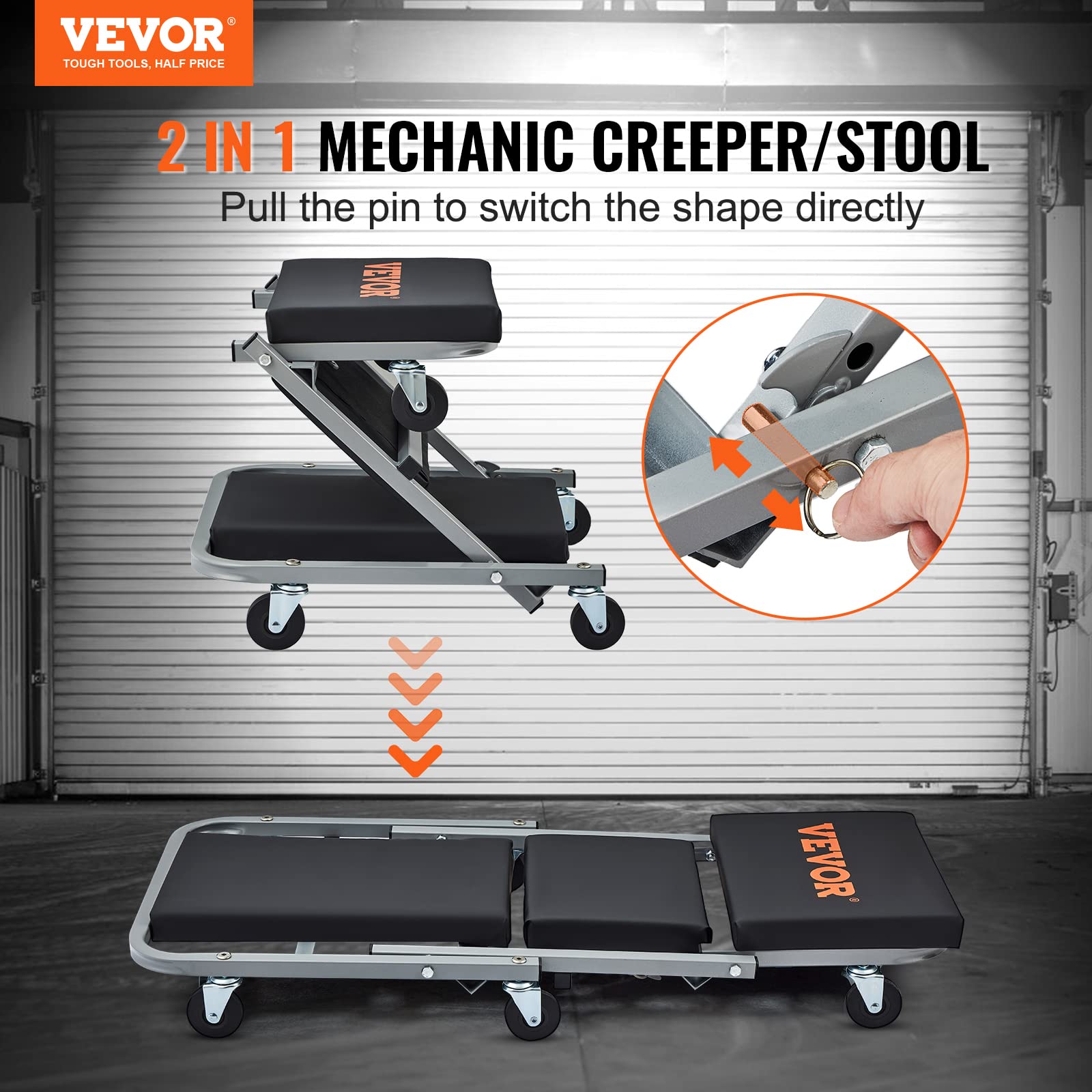 Vevor Mechanic Creeper, Garage Gift, 36' Z Creeper Seat, 2 In 1 Mechanic Gifts, 300 Lbs Capacity, Low Profile Creeper With 6 Pcs Wheels In Garage/Shop For Fathers Day Tool Gift