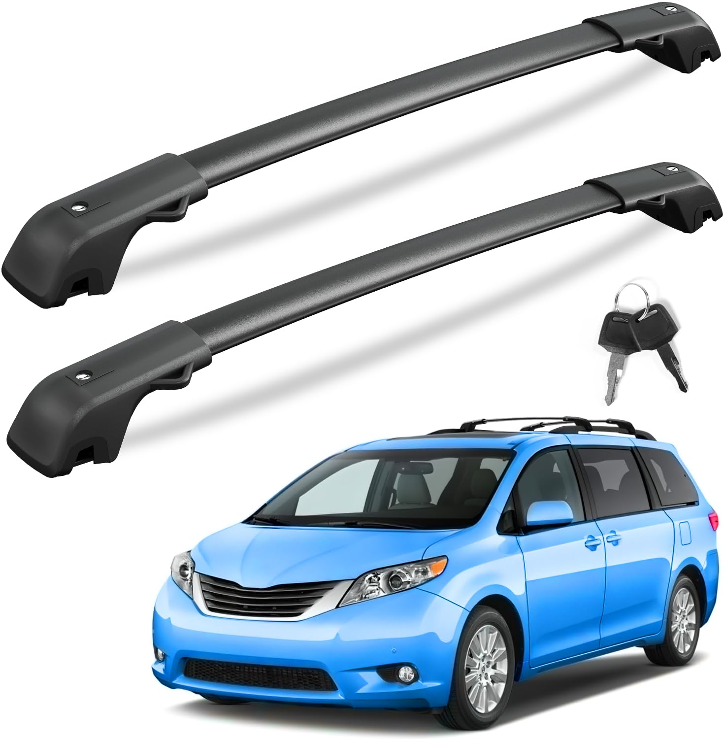 Kinggeri Lockable 220Lbs Roof Rack Cross Bars Compatible With Toyota Sienna 2011-2020 (With Raised Side Rails)