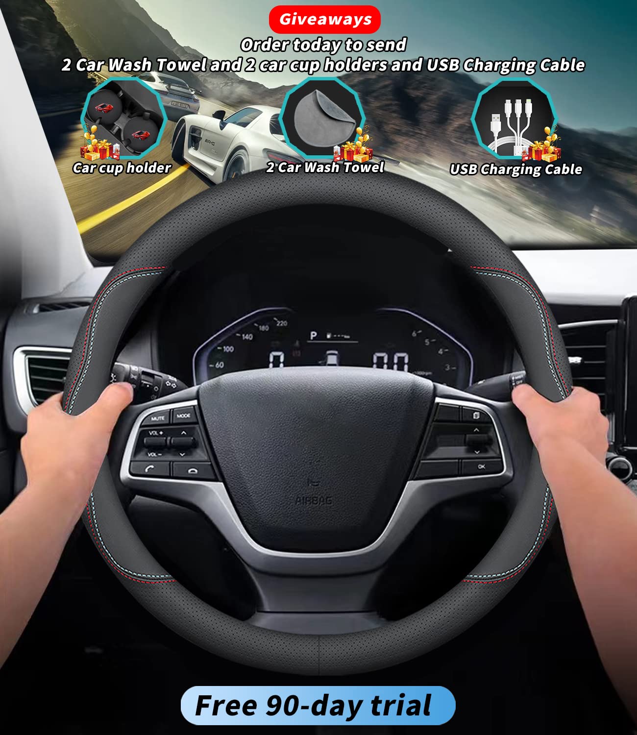 Deer Route Custom-Fit For Subaru Steering Wheel Cover, Premium Leather Car Steering Wheel Cover With Logo, Non-Slip, Breathable,