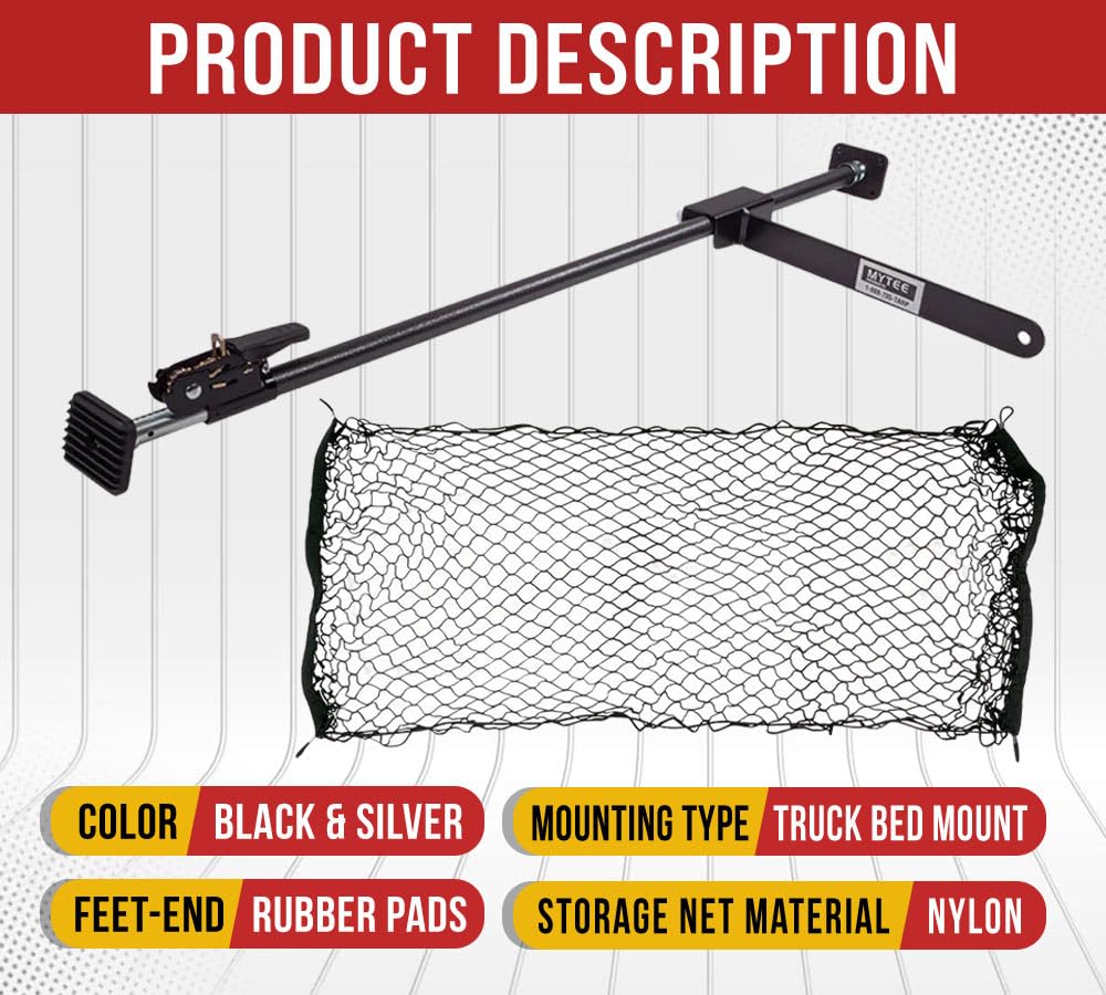 Mytee Products 4 Pack 40''-70'' Adjustable Heavy Duty Cargo Load Lock Bar W/ 16'' Divider Bar & Storage Net For Cargo Tie-Down,
