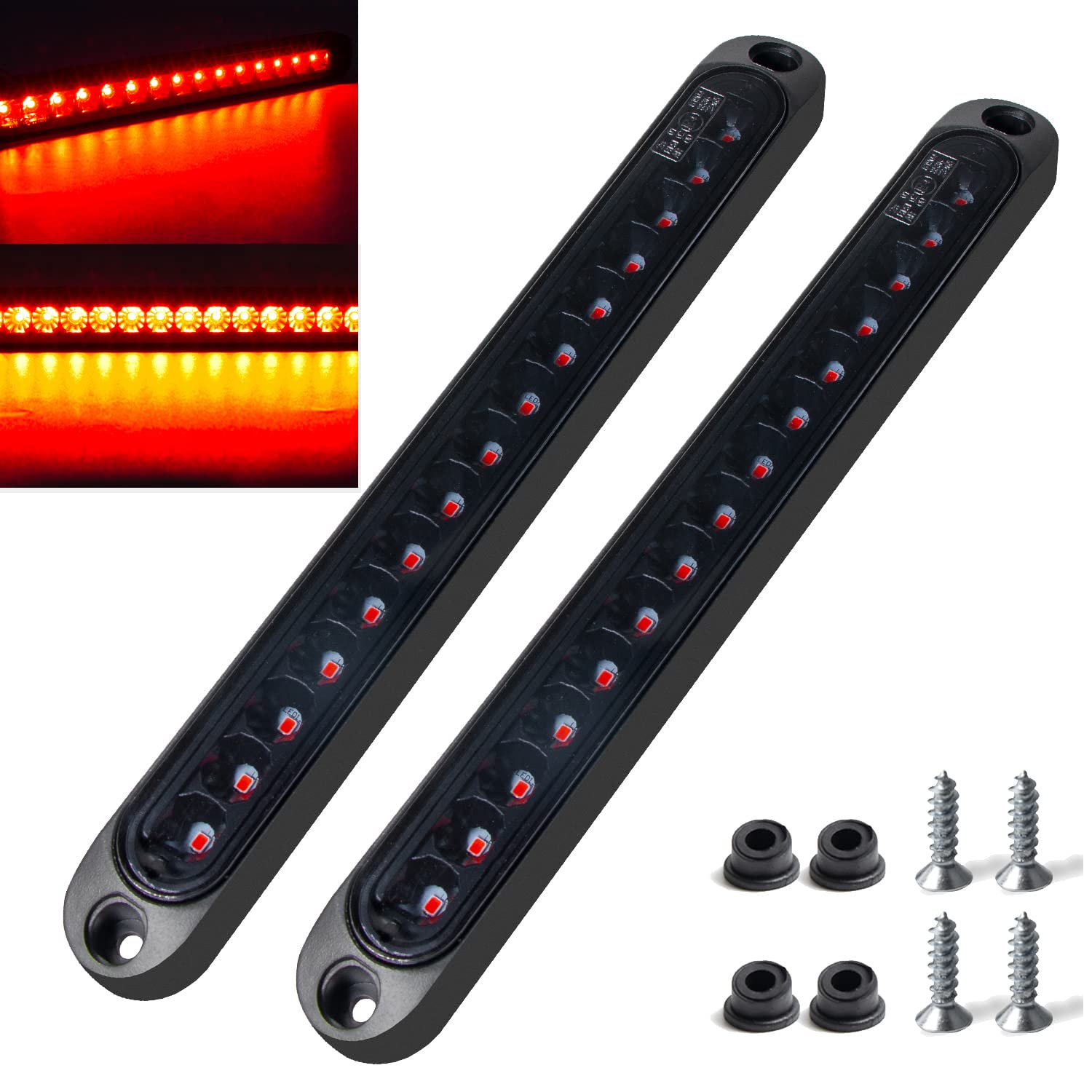 2 Pack 10'' 15 Led Trailer Identification Light 9 To 30-Volt, Led Stop Turn Tail Light Assembly Third Brake Bar Strip Truck Rear