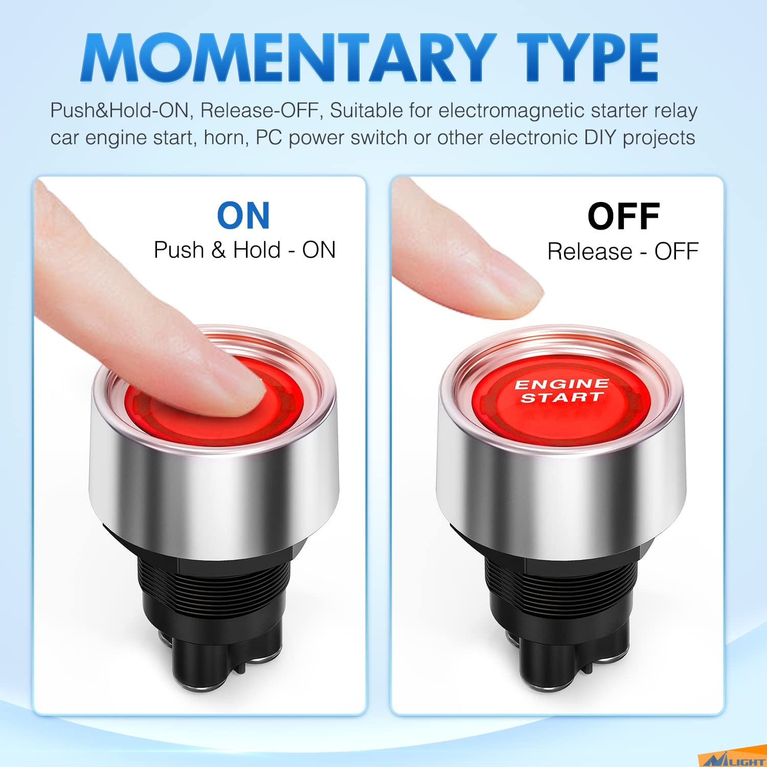 Nilight Start Engine Button 12V Dc 50A Spst On Off Momentary Switch Red Car Start Engine Button Stater Push Start Ignition Switc