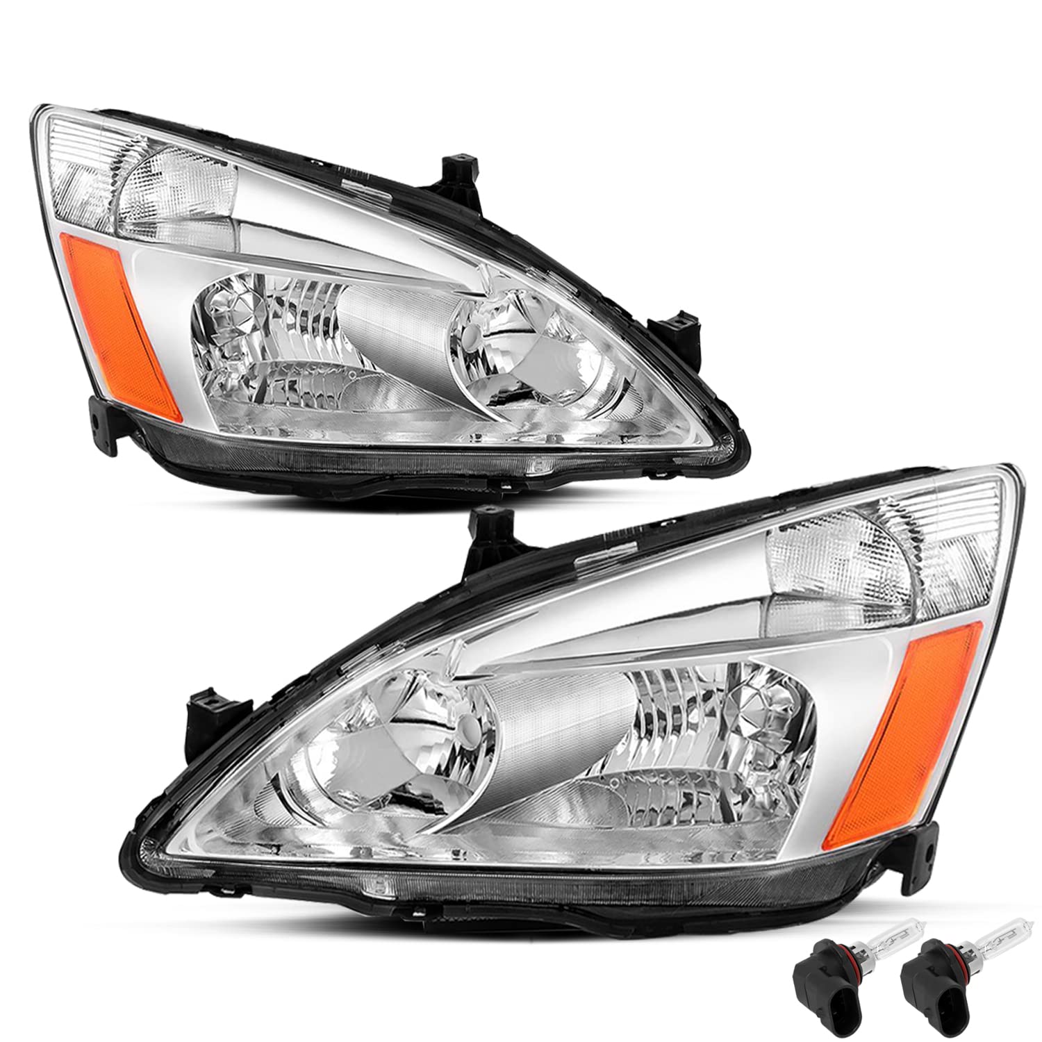 Jsboyat Headlight Assembly Compatible With 2003-2007 Honda Accord Black Housing With Clear Reflector Passenger And Driver Side (