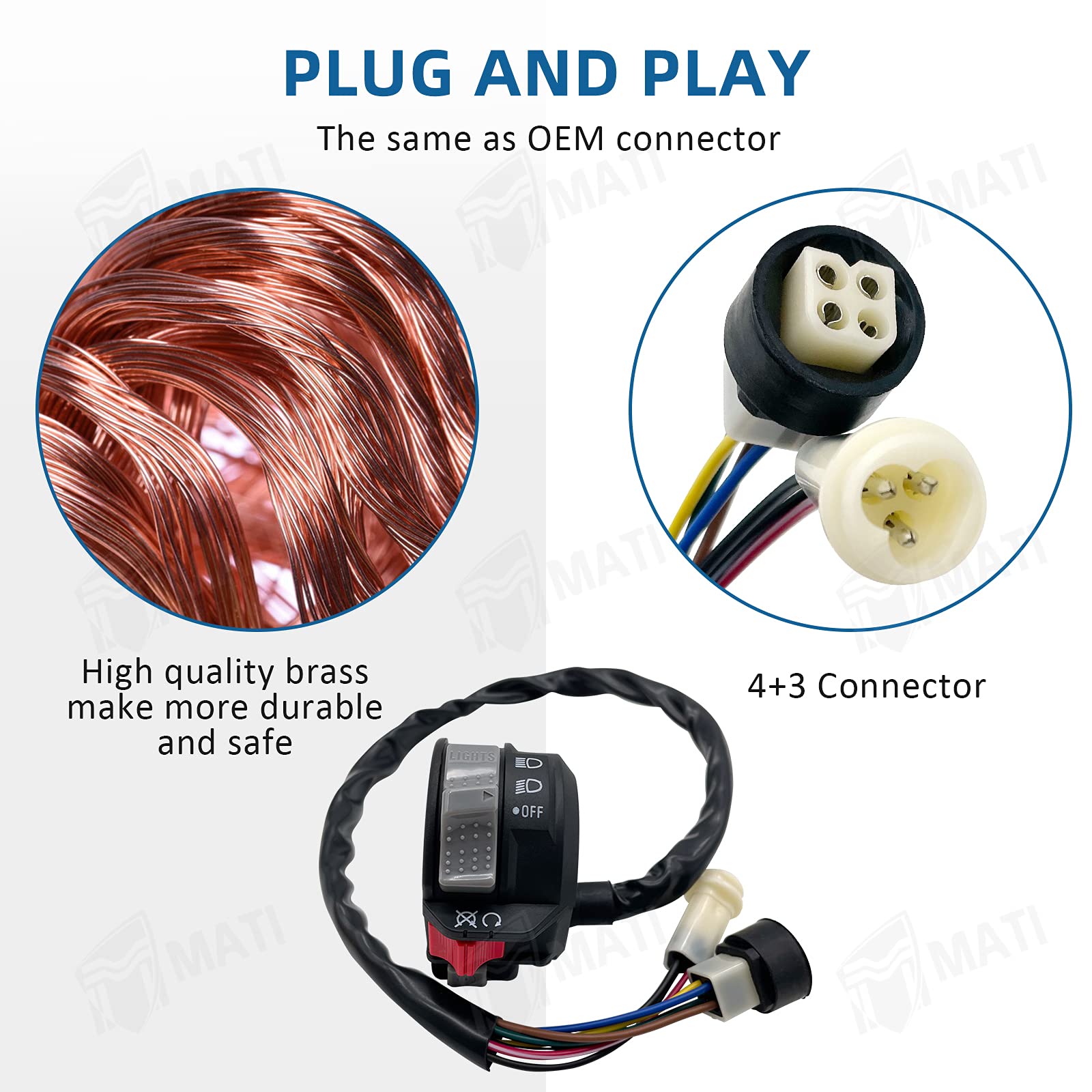 M MATI Left Handlebar Control Engine Start Run Off Headlight Switch for Yamaha Big Bear 350 Warrior 350 Moto-4 225/250/350 PRO-4