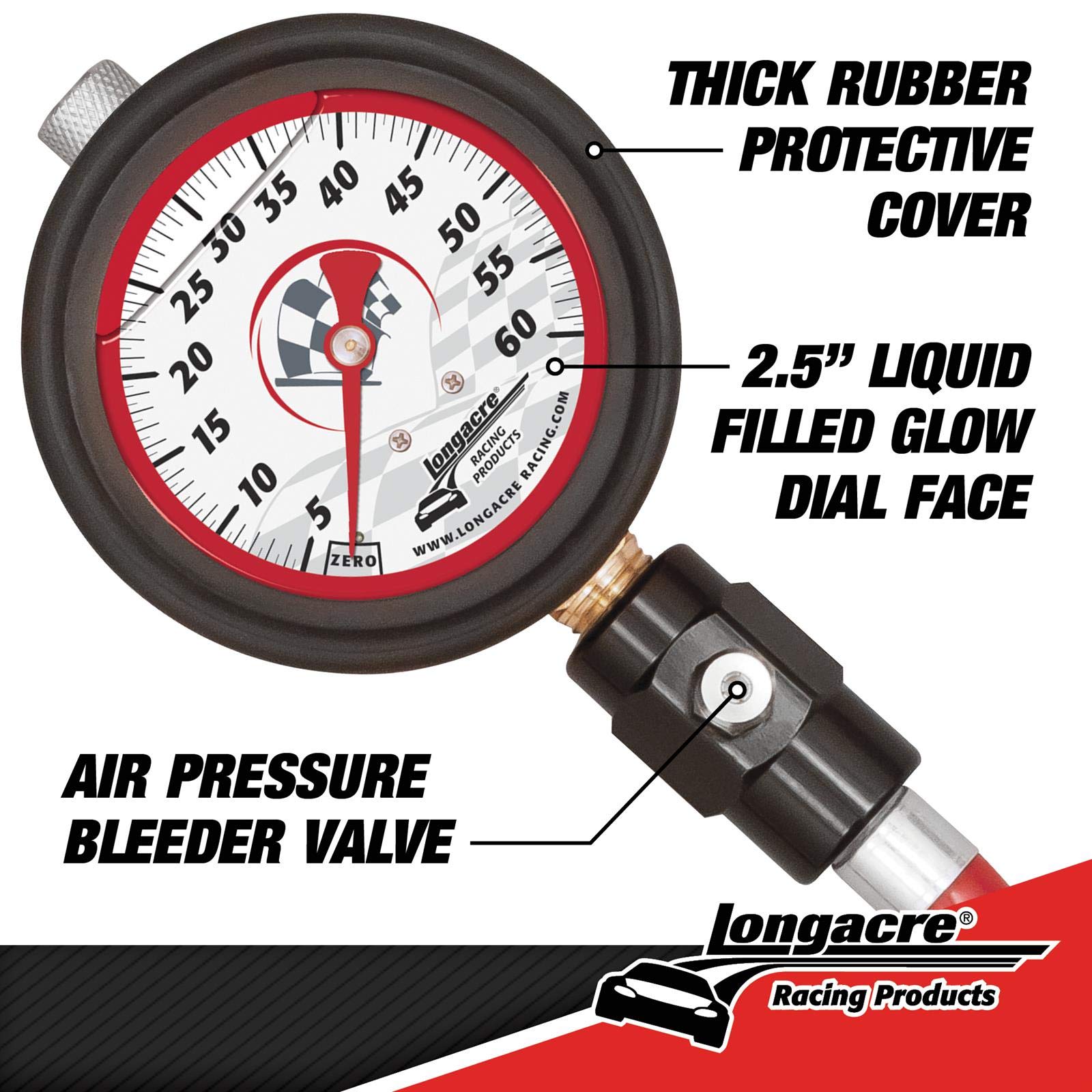 Longacre 52-52002 Liquid Filled 2-1/2 Tire Gauge, 0-60 Psi