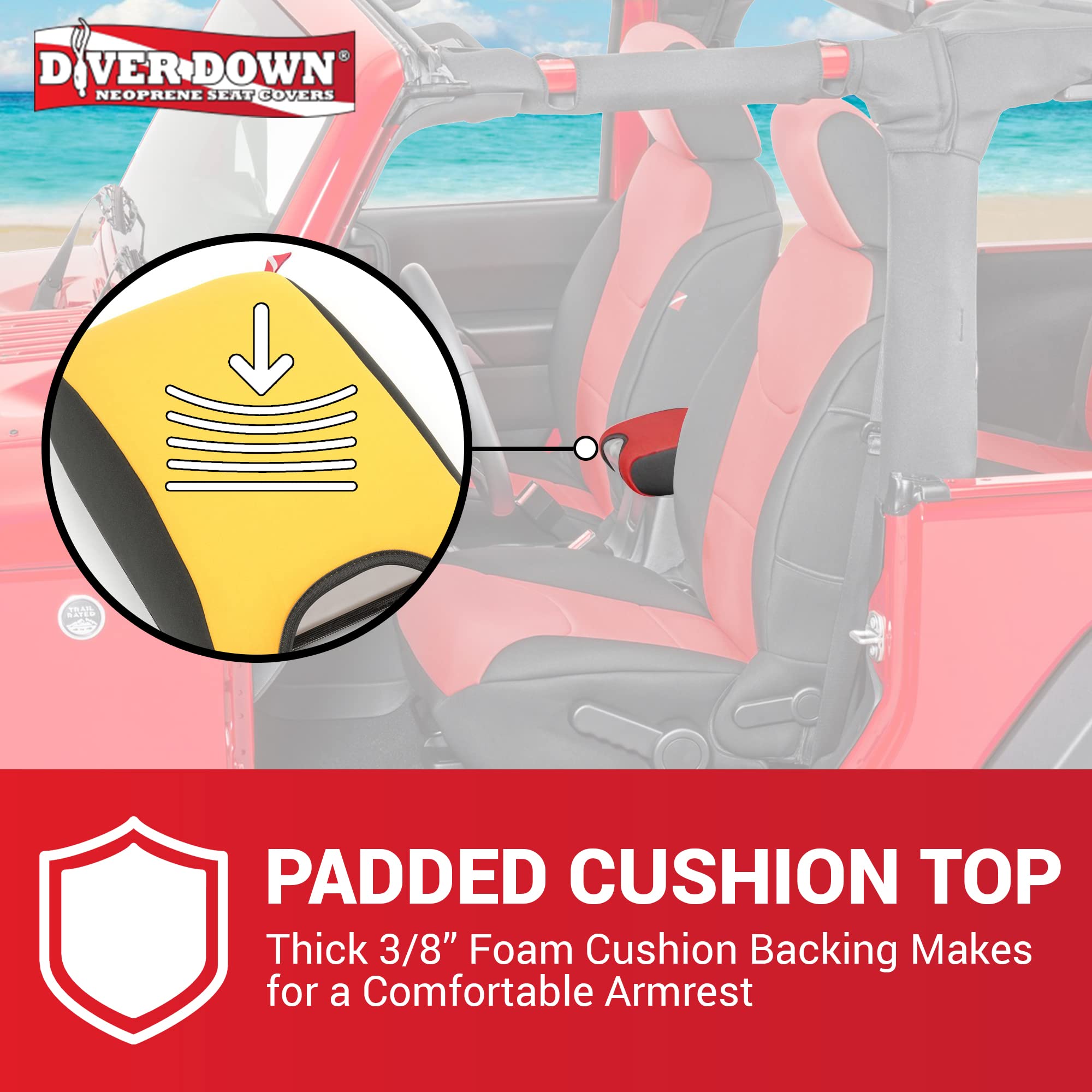Diver Down Neoprene Center Console Cover - Fits Jeep 2007-2018 Jk Jku Wrangler - Cushioned Armrest Cover - Doesn'T Burn Your Elbow - Tight Custom Fit - Comfortable Foam Armrest Pad (11-18 Charcoal)