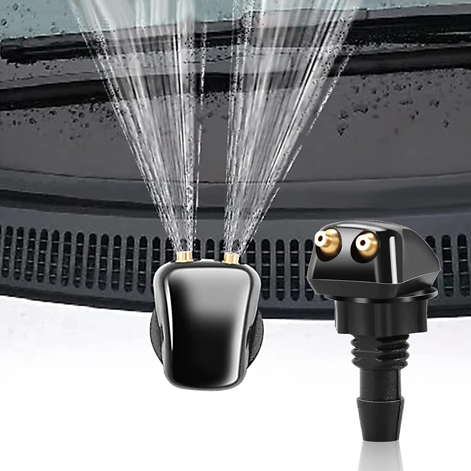 Jeseny 4 Pcs 8Mm 9Mm Front Windshield Washer Nozzle Sprayer Spurter Straight Pillar Truck Automotive Hood 4 Holes Compatible For Ford Honda Chrysler Subaru Bmw Buick Chevrolet Dodge (Black)