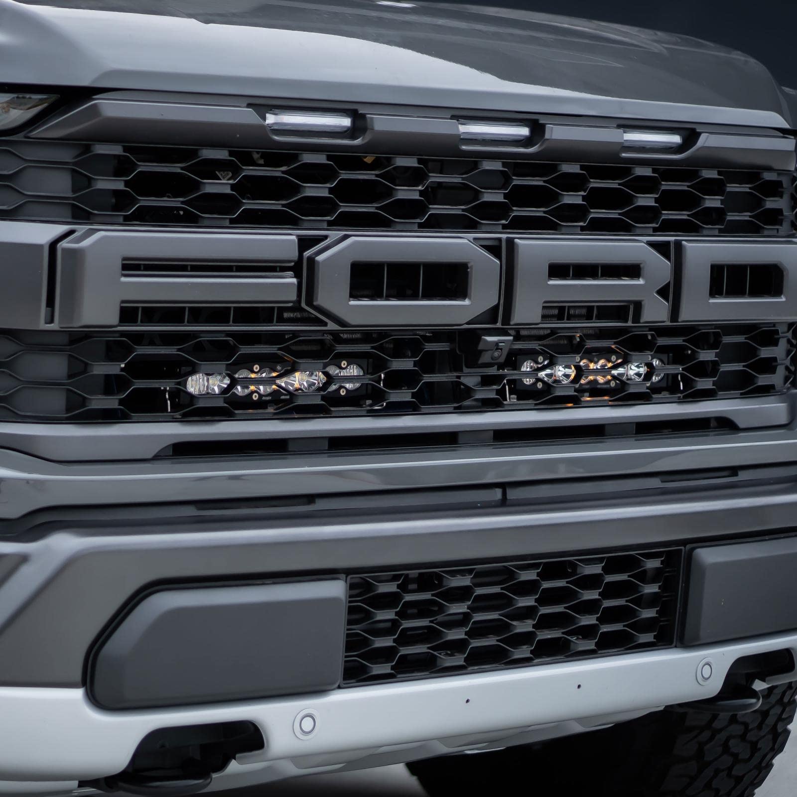 Baja Designs Onx6+ 10-Inch Led Bar Dual Behind Grille Light Kit For Ford F-150 Raptor 2021+ Truck (Driving/Combo; Amber)