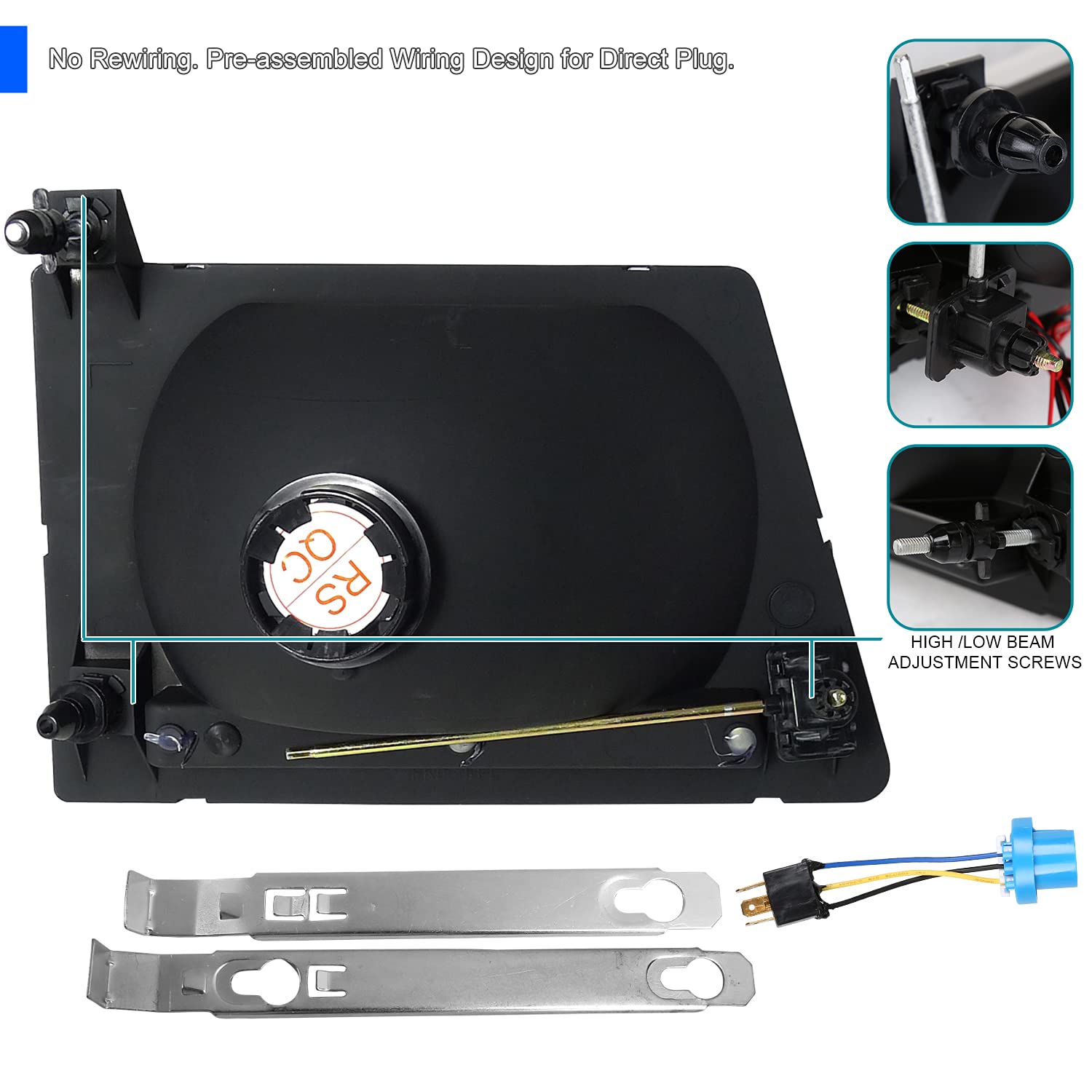 SPEC-D TUNING Headlight & Corner Light Set for 1992-2006 Ford Econoline Van, Black Housing, Clear Lens, Model 2LCLH-ECON92JM-