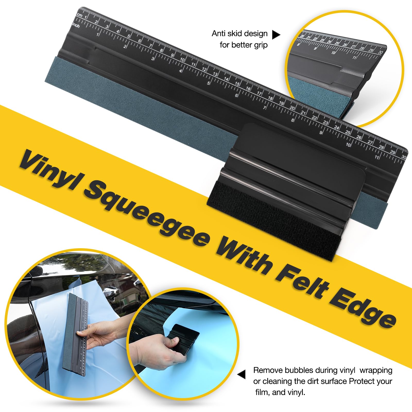 Gomake Window Tint Kit - Vinyl Wrap Tools with Squeegee, Scrubber, Rubber Blade Scraper, Film Cutter, Model WS65-GM, Black