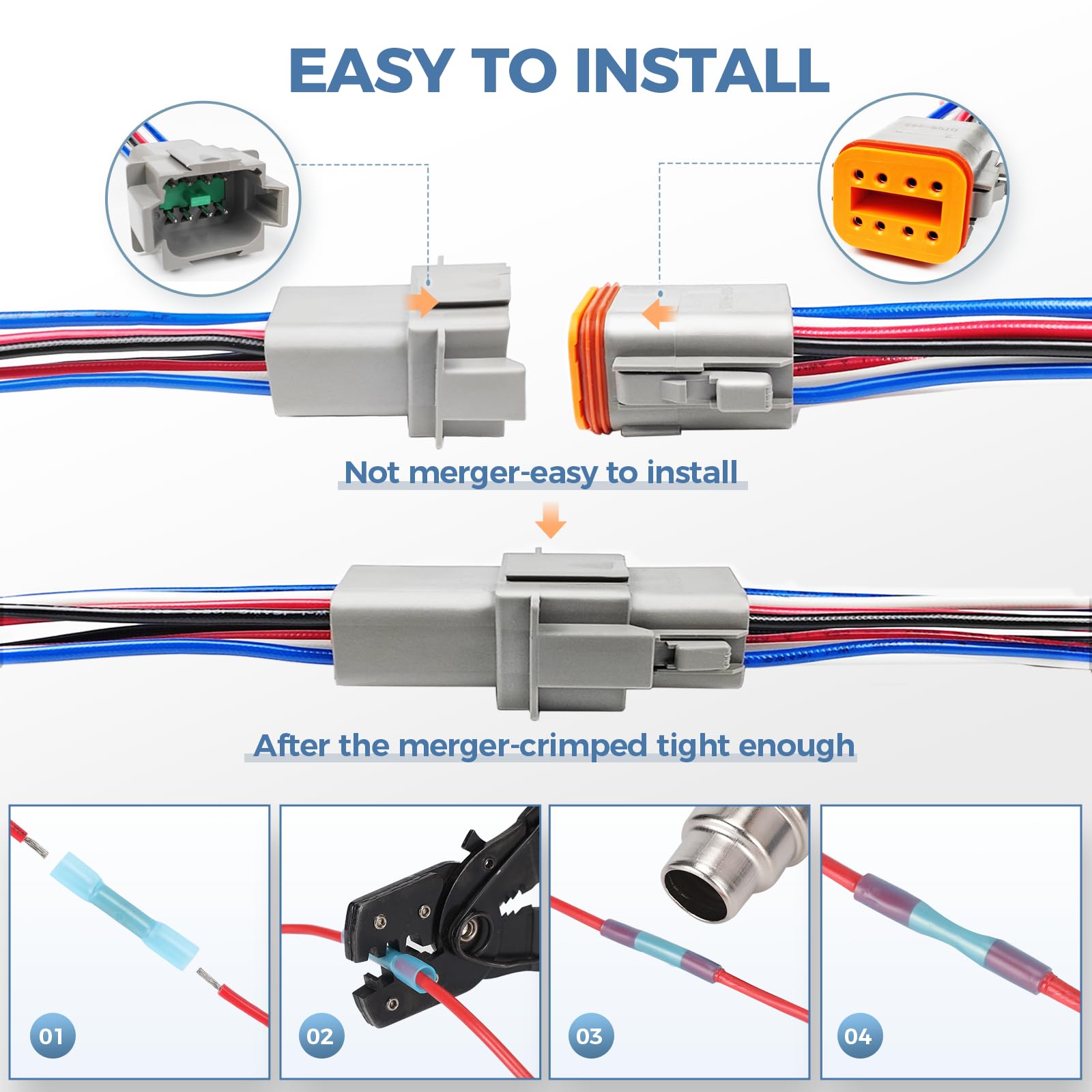6 Kit Deutsch DT 8 pin Grey Male Female Wiring Harness Deutsch Pigtail 8 Wire Way Waterproof Automotive Electrical Connector 16