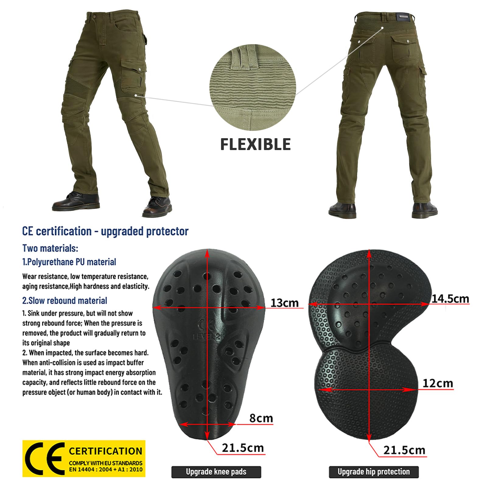 LOMENG Motorcycle Pants Riding Jeans Biker Motorbike Pants with CE Removable Armored for Men Military Green EU28, Green
