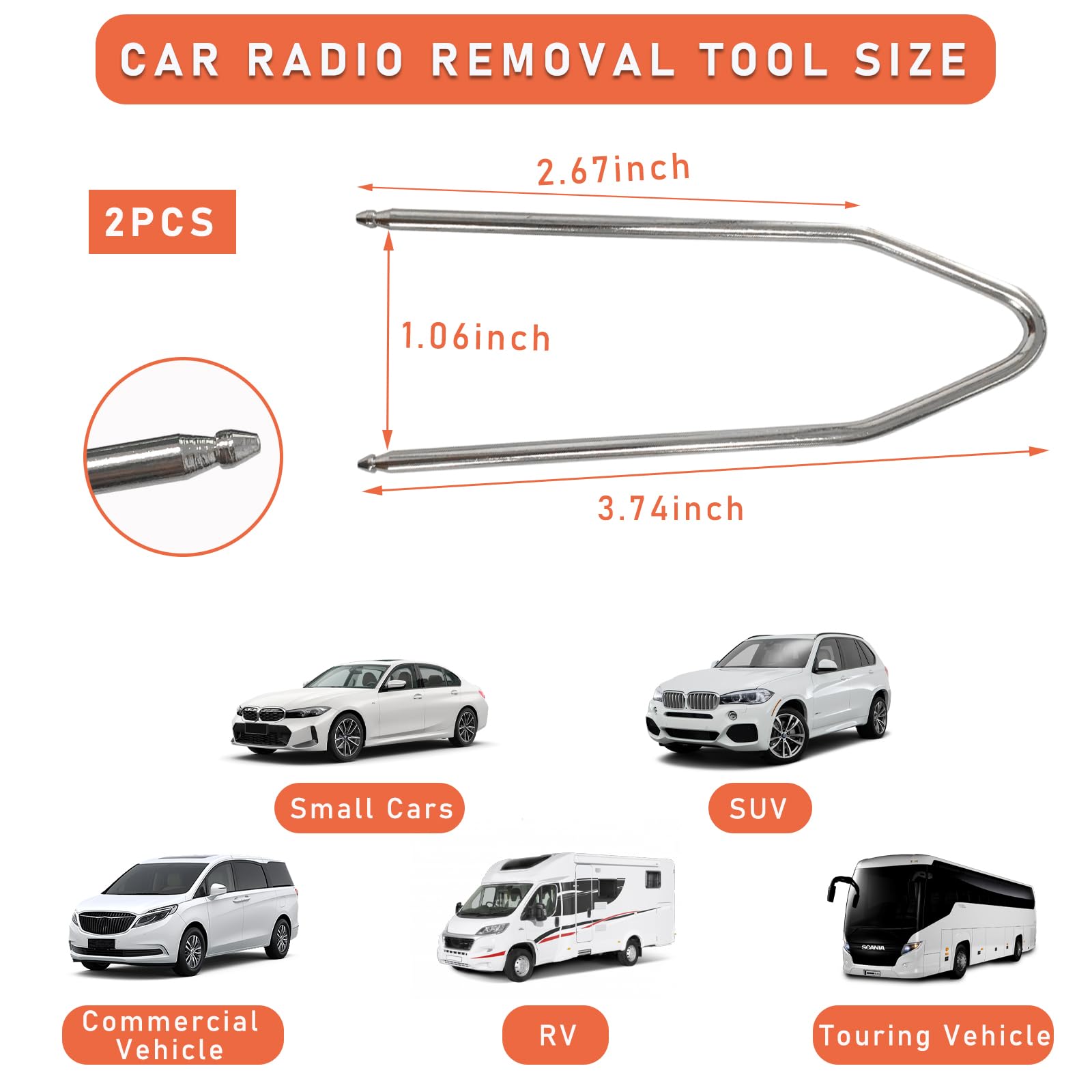 Dickno Car Radio Removal Pry Tool Kit - 2 PCS V-Shaped Stainless Steel Universal Stereo Remover for Vehicle Audio Disassembly