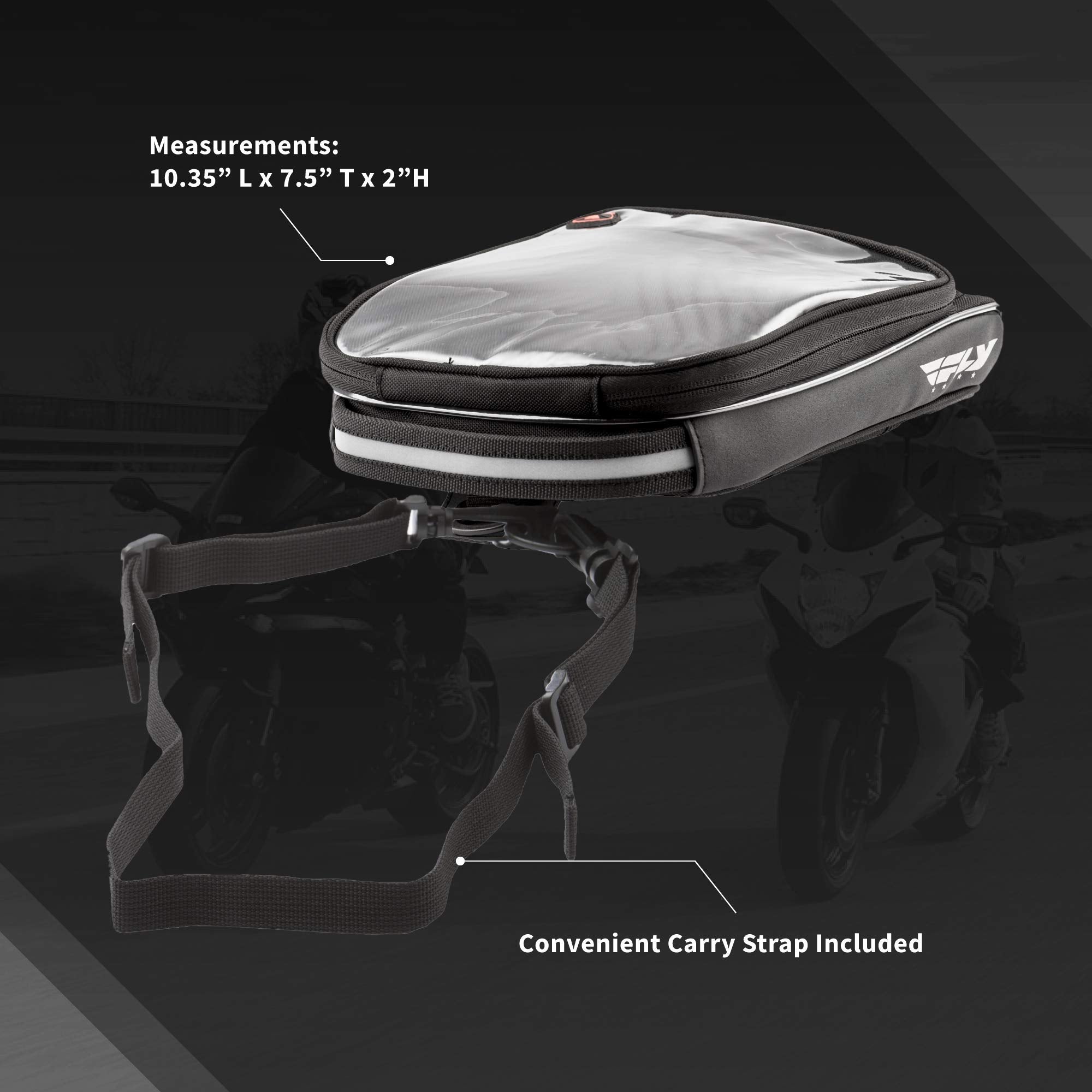 Fly Racing Mini Tank Bag, Stay-Dry Motorcycle Bag, 2.5-Liter Capacity