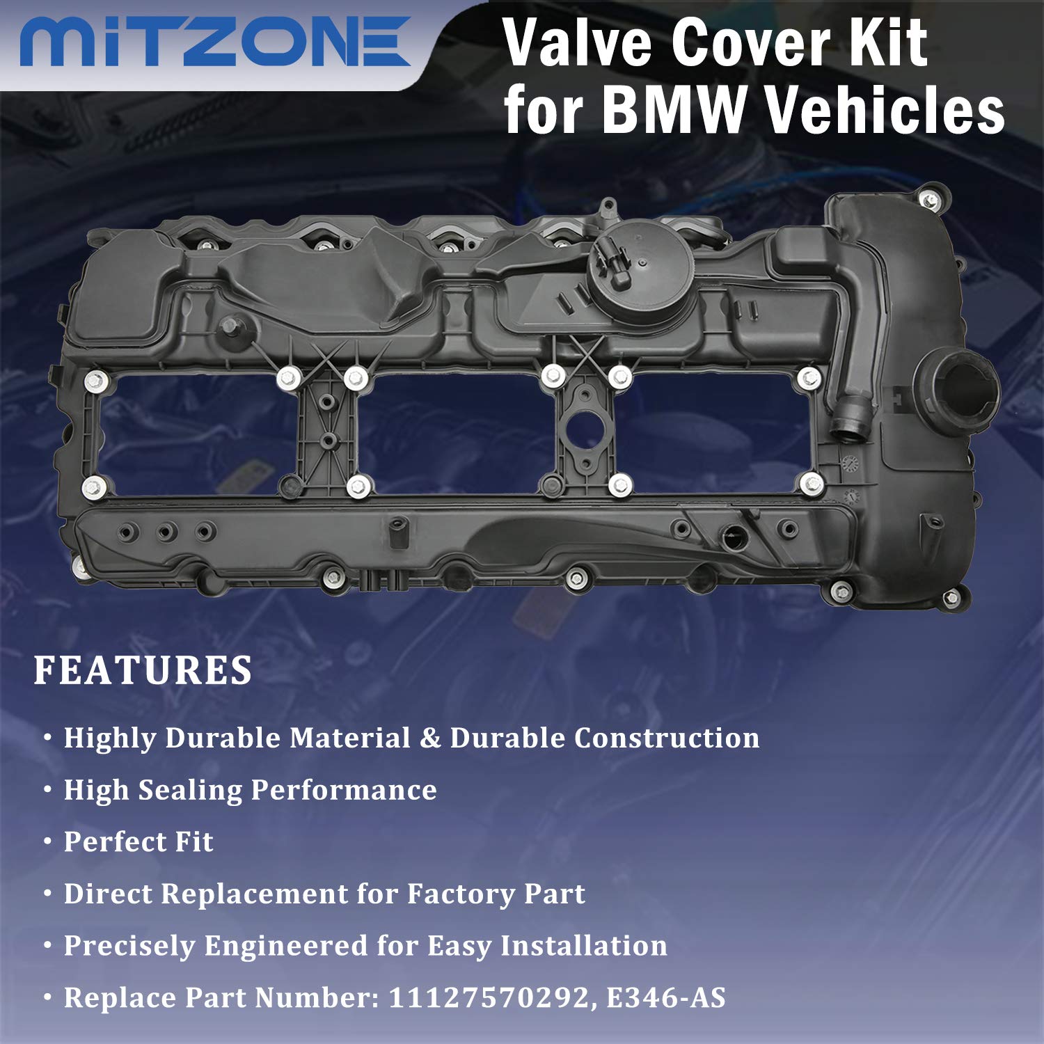 Mitzone N55 Engine Valve Cover With Gasket Bolts Kit & Oil Cap For Bmw 2010-2017 335I 535I 2011-2019 X5 X3 X6 2013-2015 740I 740