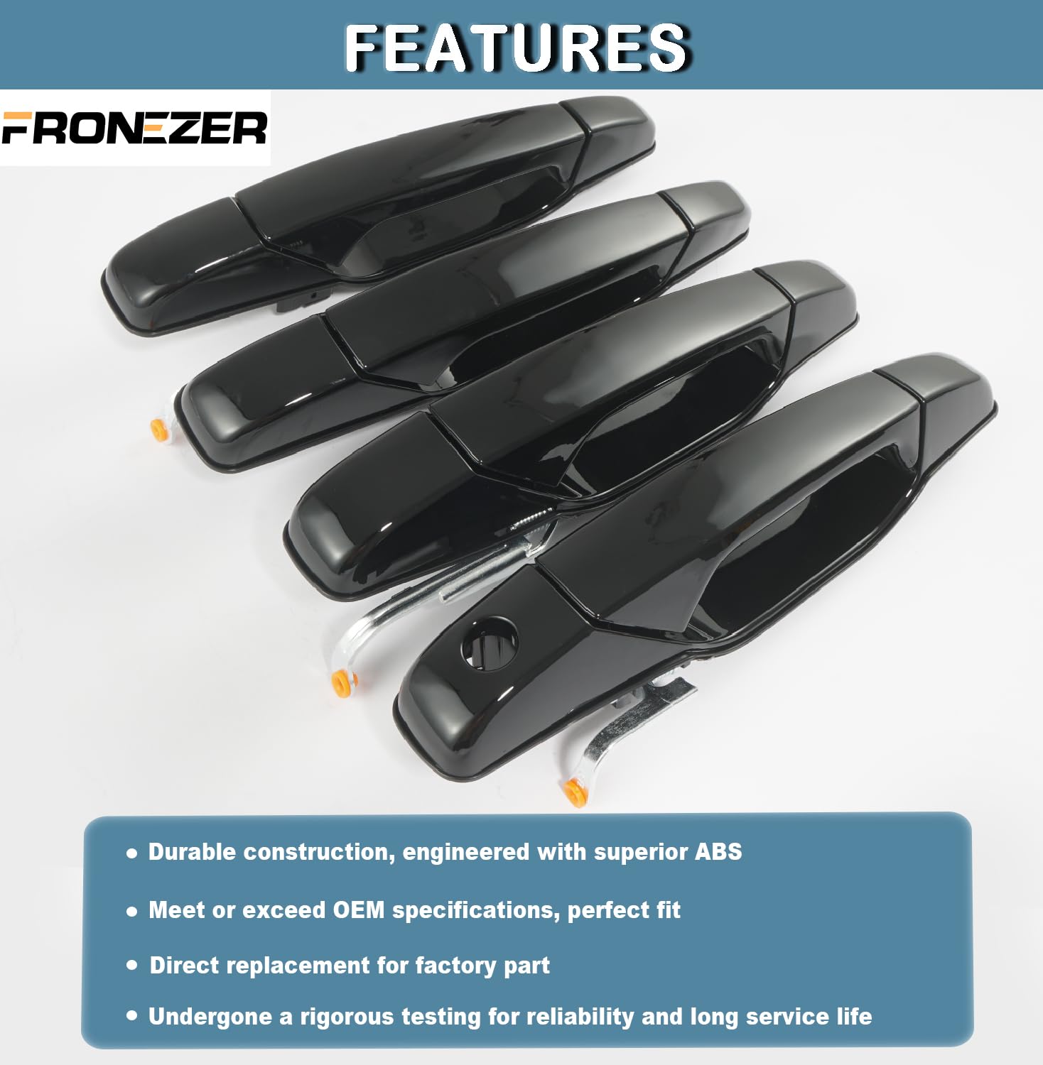 FRONEZER Exterior Door Handle, 4PCS Black Front Rear Driver Passenger Compatible with 2007-2014 Chevy Silverado Suburban Avalanc
