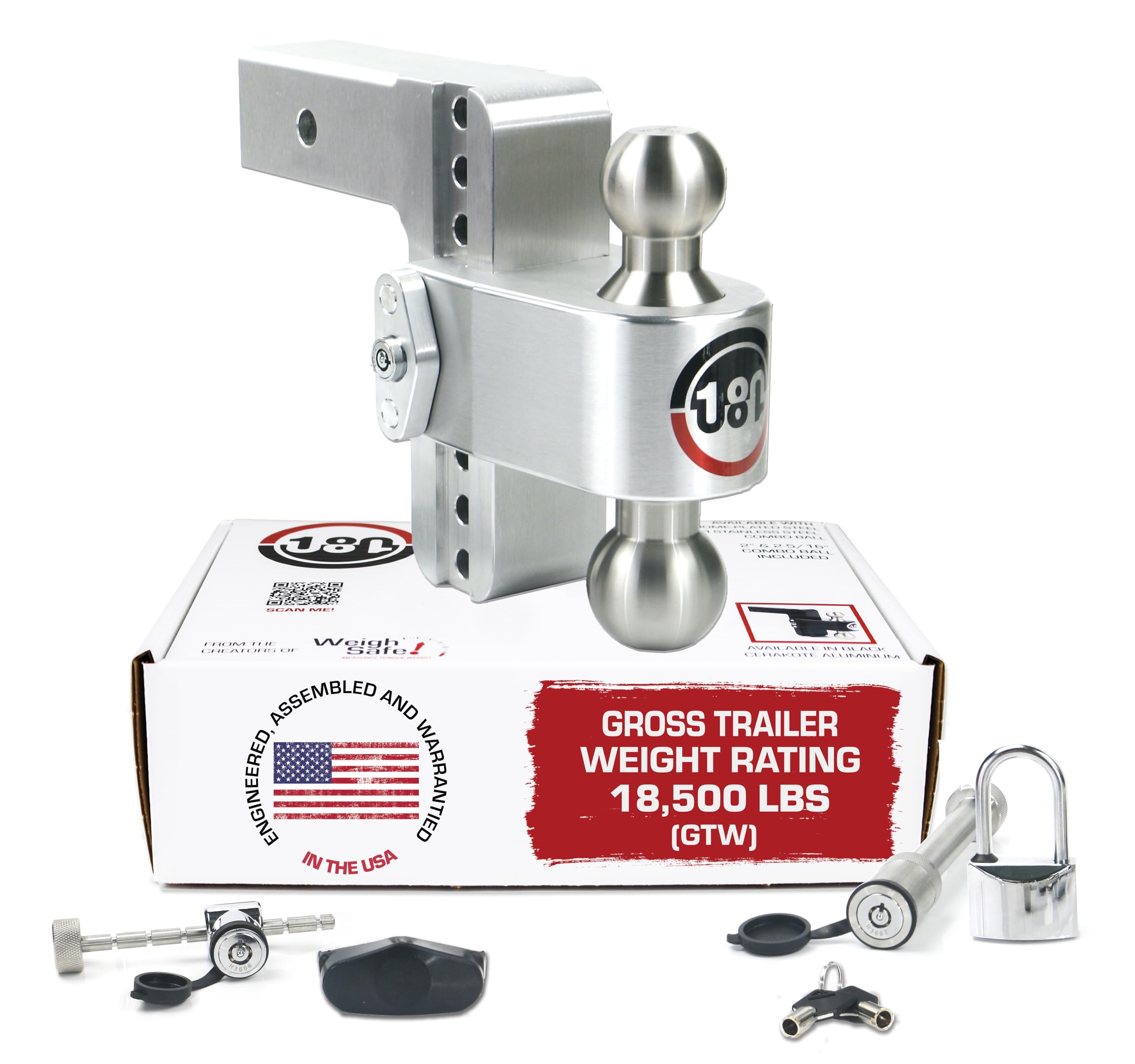 Weigh Safe Adjustable Trailer Hitch Ball Mount, 6'' Adjustable Drop Hitch For 2.5'' Receiver W/ 4 Pc Keyed Alike Lock Set, Heavy