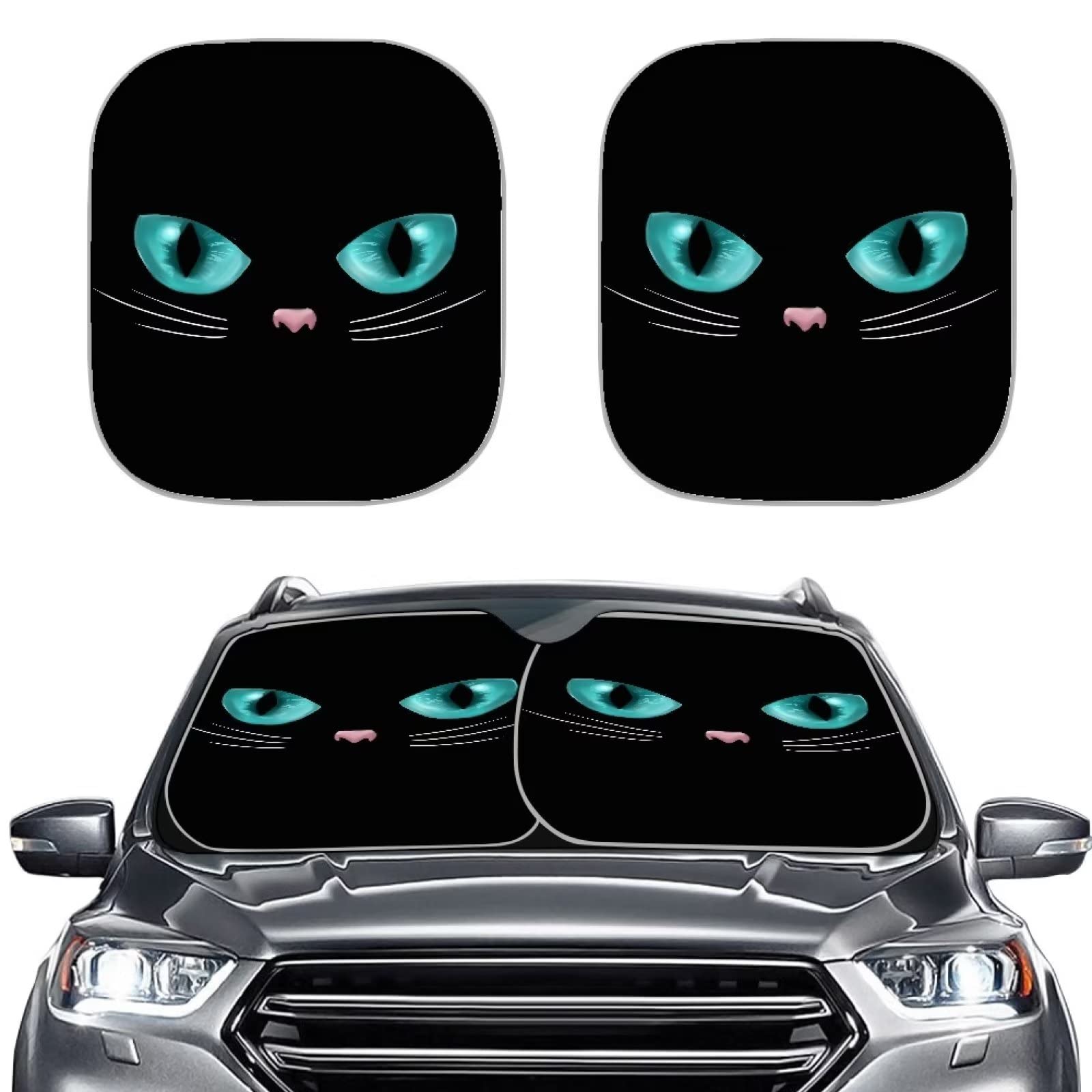 HELLHERO 2Piece Car Sunshades Black Cat Windshield Sun Shade Foldable Car Front Window Sunshade for Most Cars SUV Truck Heat Bl
