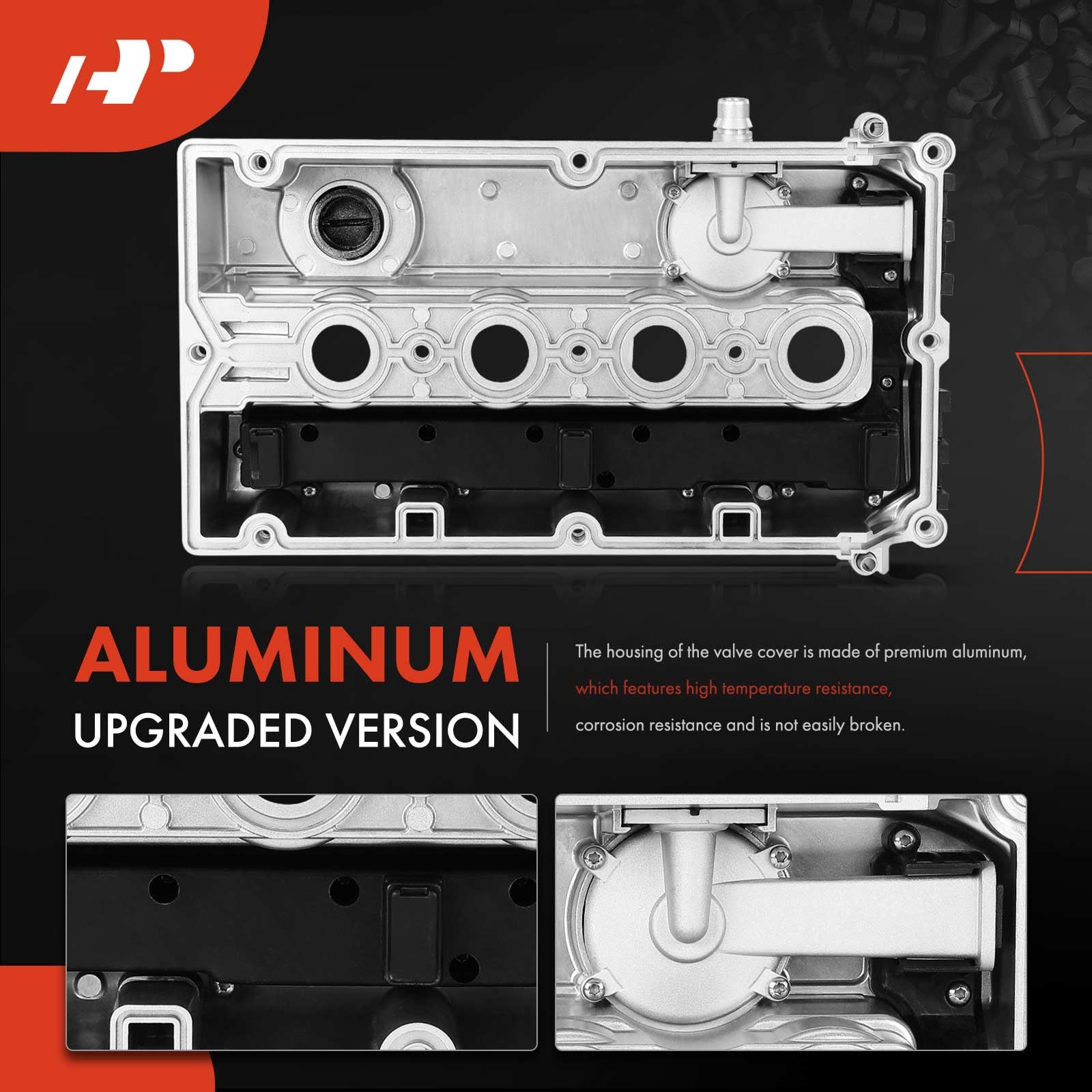 A-Premium Engine Valve Cover Kit for Chevy Cruze/Sonic/Trax/Aveo, L4 1.6L/1.8L, Upgraded Aluminum, Silver, Model APE