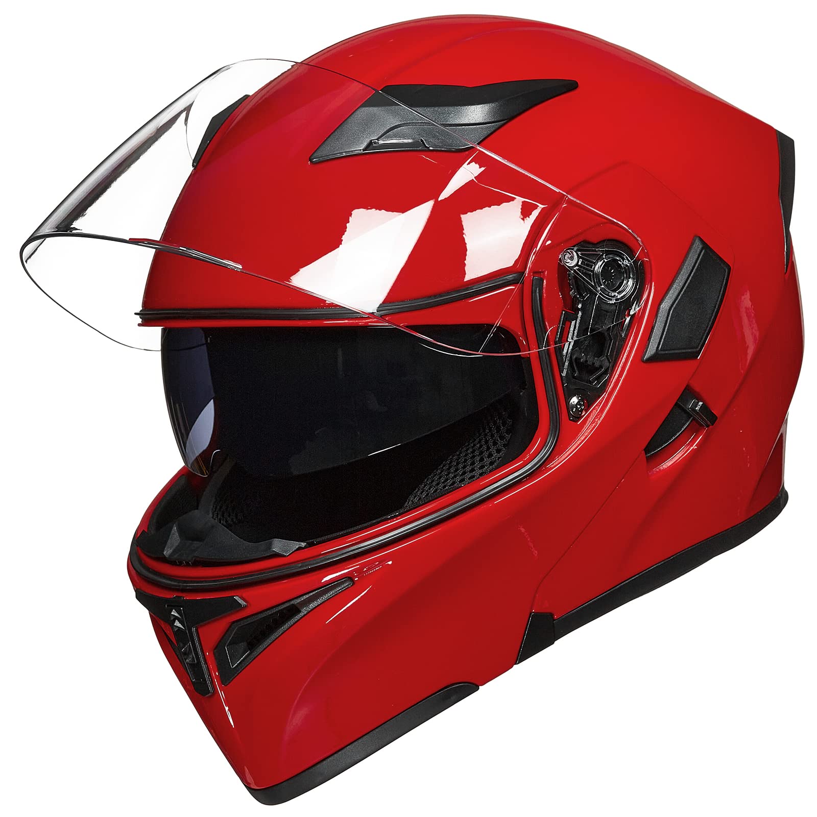 Ilm Motorcycle Dual Visor Flip Up Modular Full Face Helmet Dot 6 Colors Model 902 (M, Bright Red)