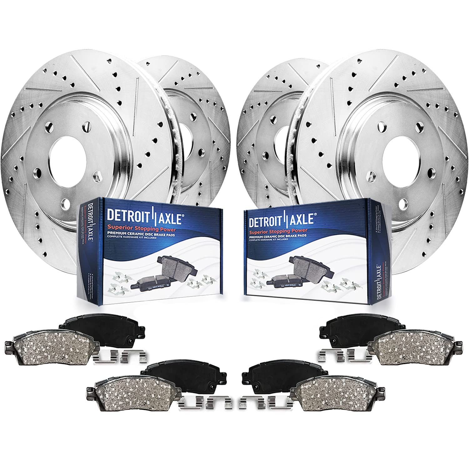 Detroit Axle - Brake Kit for 05-10/12-14/23 Chrysler 300 08-23 Dodge Challenger 06-23 Charger 06-08 Magnum, Drilled Brake Rotors