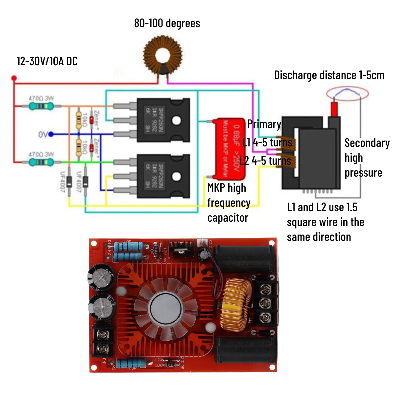 Dc12V-30V Zvs Coil Driver Board Boost High Voltage Coil Flyback Driver Generator Heating Module