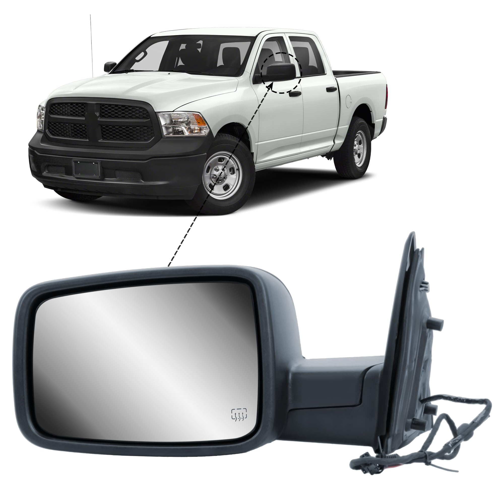 LONGLING Driver Left Side Door Mirror - Power Heated, Manual Folding, Temperature Sensor, Textured Plastic for Ram 1500/2500 2014-2022