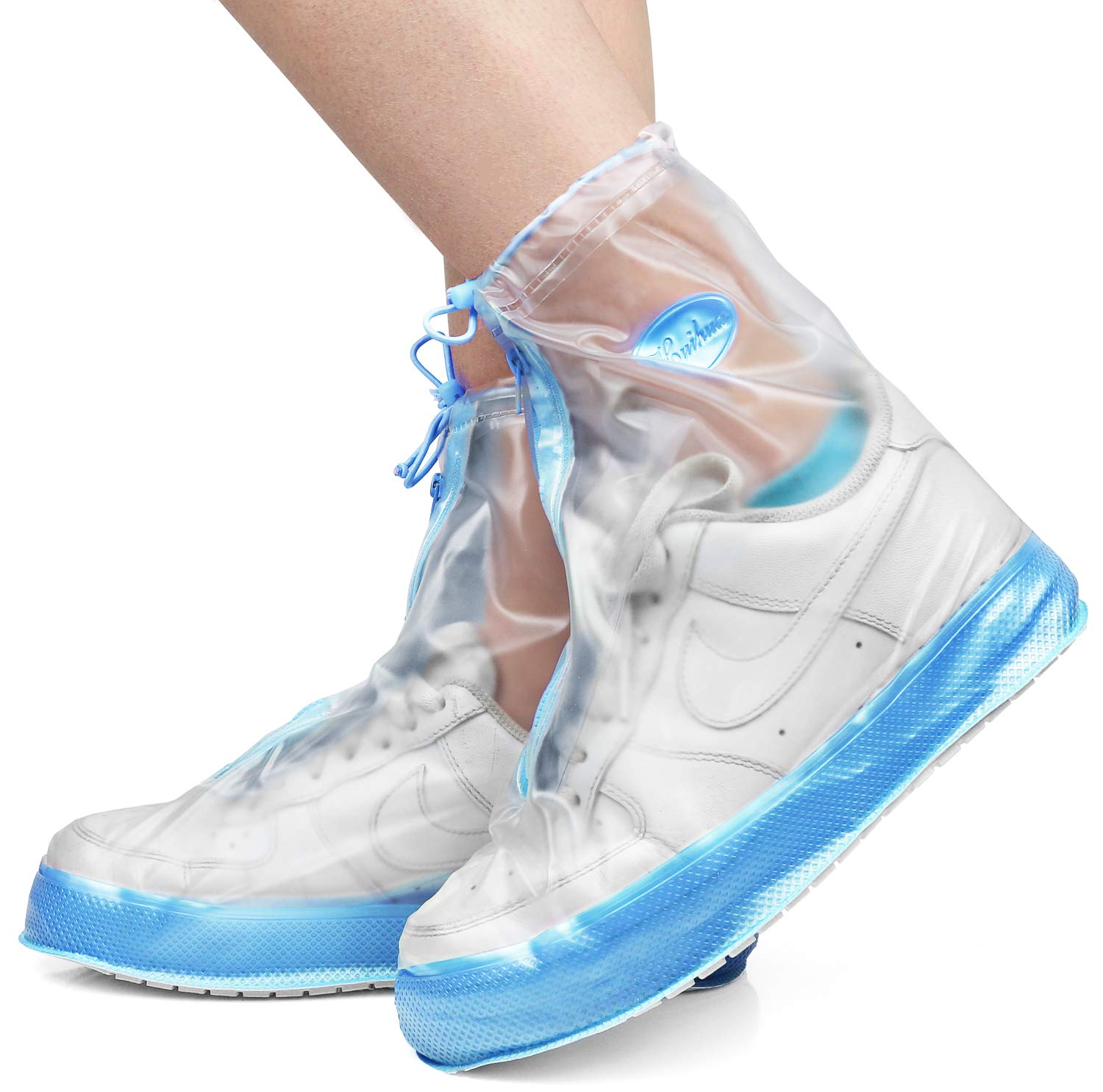 Rain Shoe Covers | Waterproof Shoe Covers For Men Women | Reusable Galoshes Overshoes (Clear/Blue, Xxx-Large)