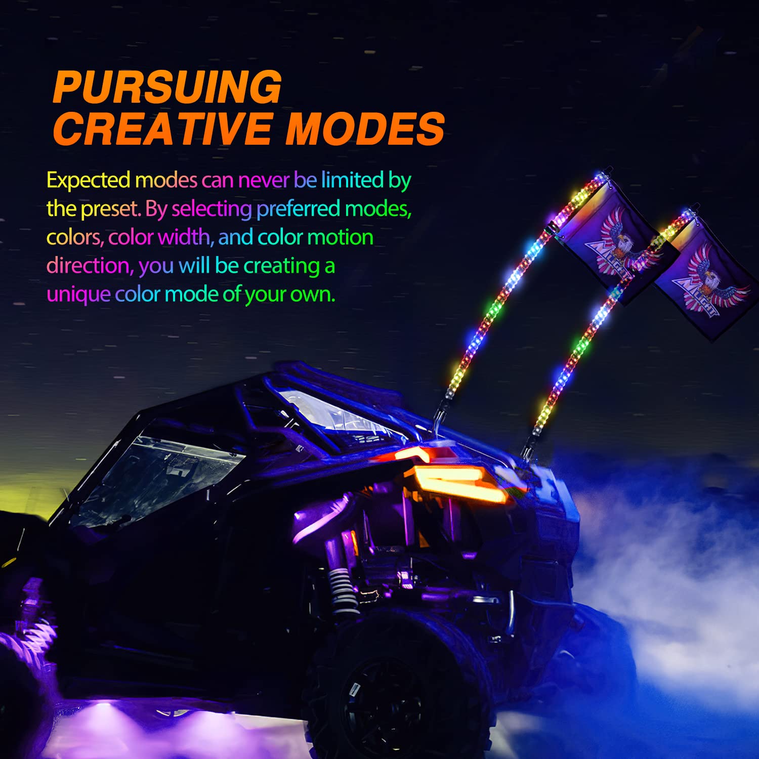 Nilight 2PCS 3FT RGB LED Whip Light, Remote & App Control w/DIY Chasing Patterns Stop Turn Reverse Light Safety Antenna Lighted