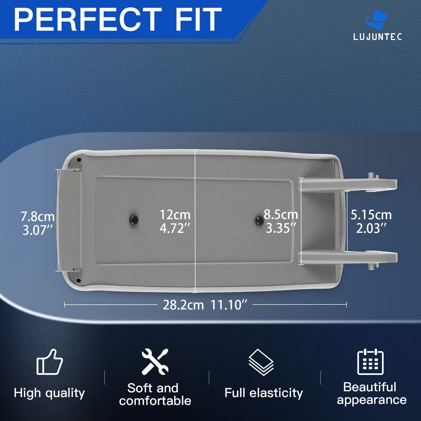 Lujuntec Center Console Armrest Latch Lid With Skin Cover Fits 2000-2008 A4 A6 S4 Lid Armrest Grey