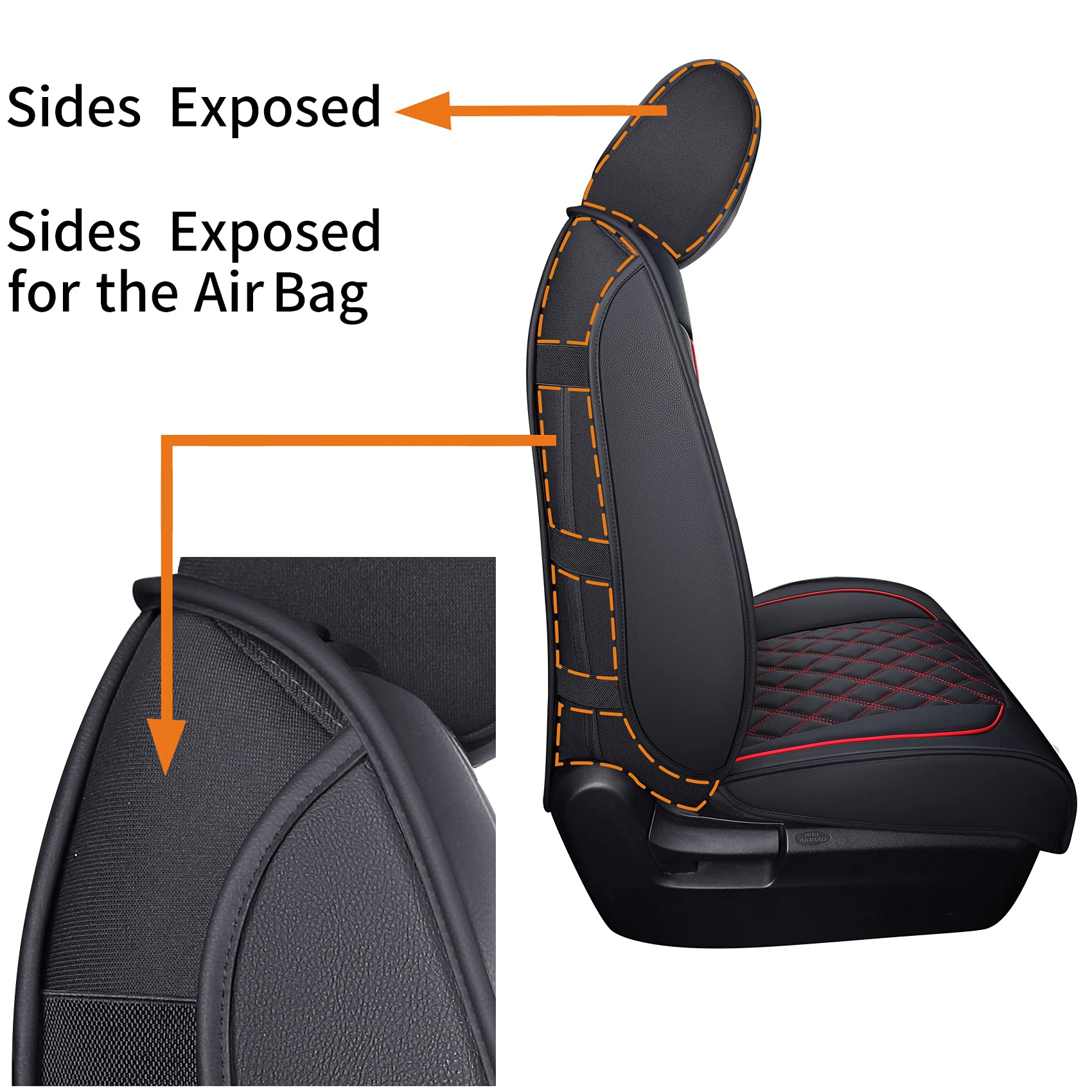 YIERTAI Truck Seat Covers for Toyota Tundra 2008-2025, Faux Leather, Waterproof, Black-Red, 2 PCS Front Only