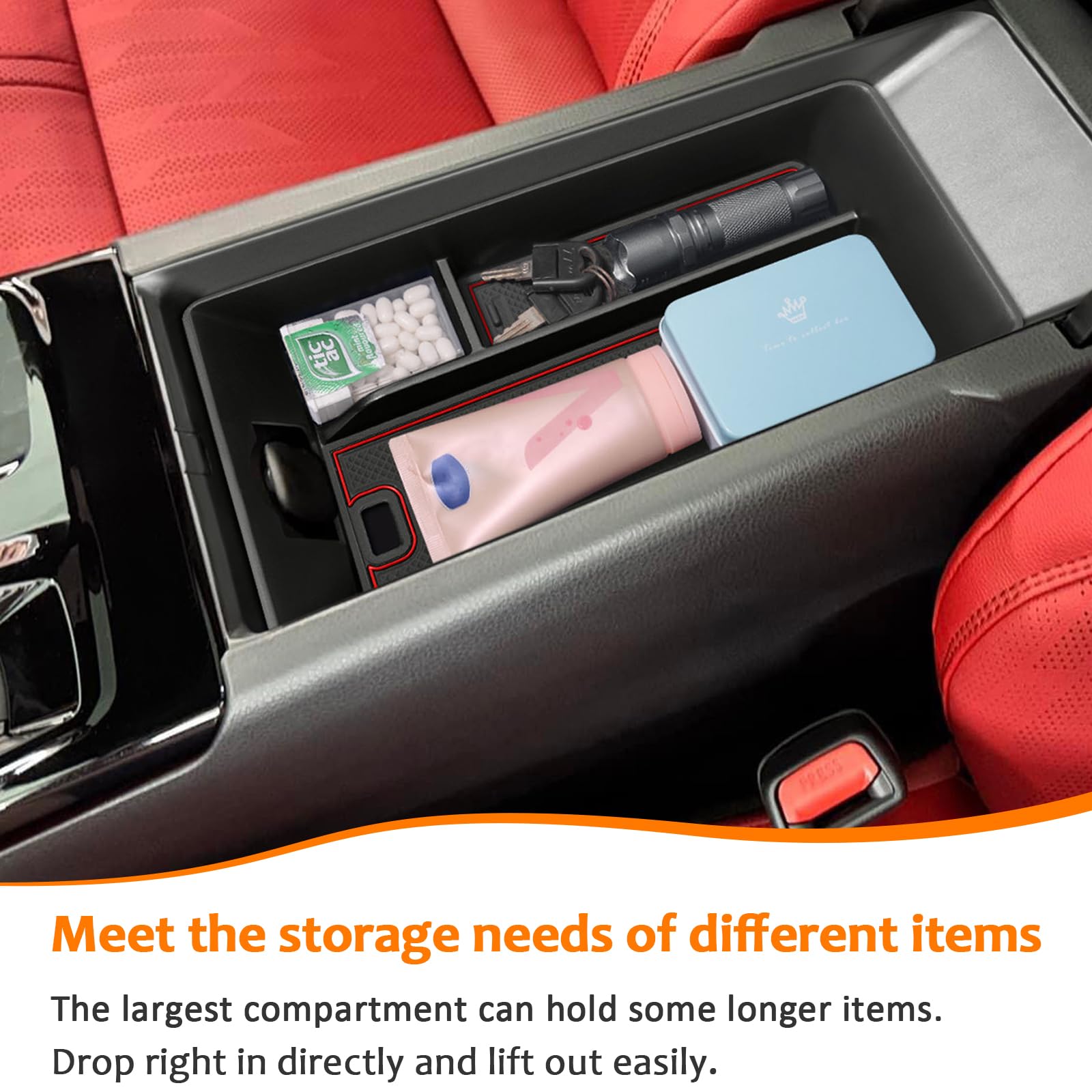 TOPINSTALL Red Center Console Tray Compatible with 2025 Camry (XSE/XLE/SE/LE) Armrest Storage Box Console Organizer for 9th Gen
