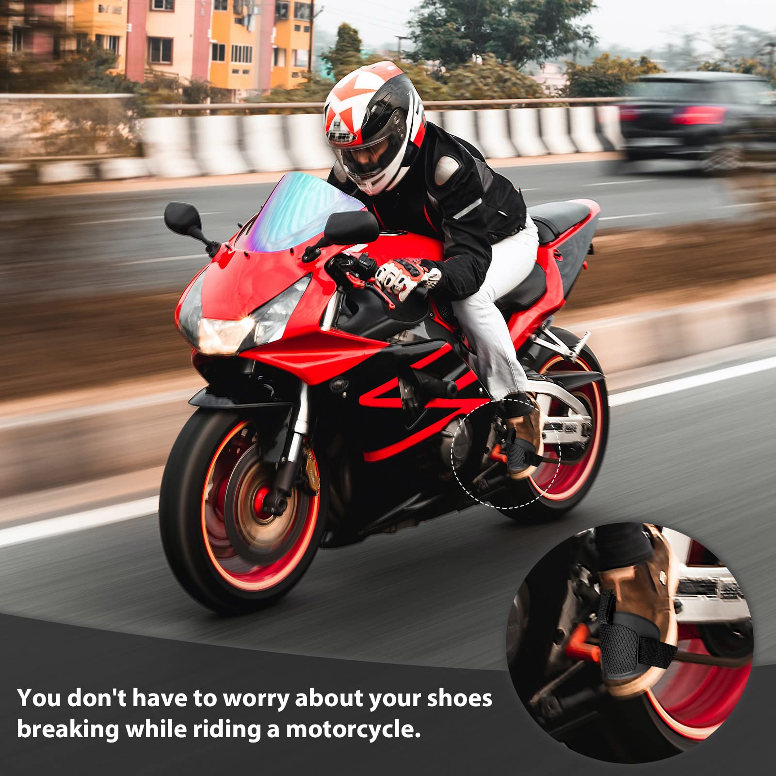 Roucerlin 4 Pcs Soft Motorcycle Motorbike Shift Pad, Durable Motorcycle Shoe Protector, Protective Motorcycle Boot Cover, Adjust