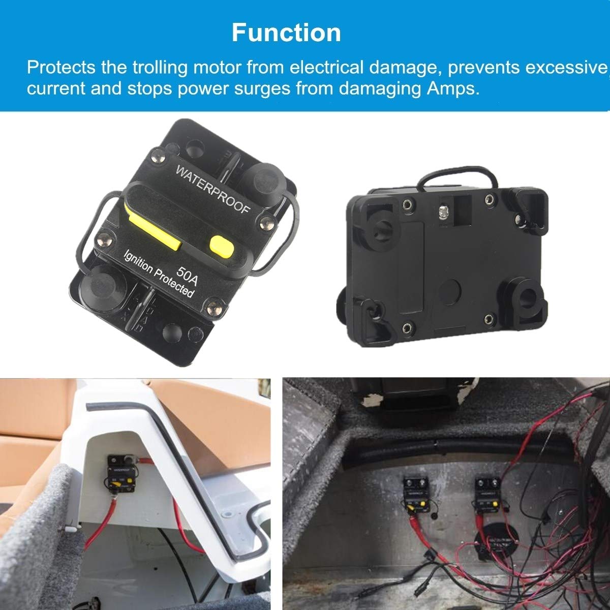 Wohhom 50 Amp Circuit Breaker Waterproof 30A-300A Manual Reset Fuse Inverter For Trolling Motor Auto Car Rv Marine Boat Current