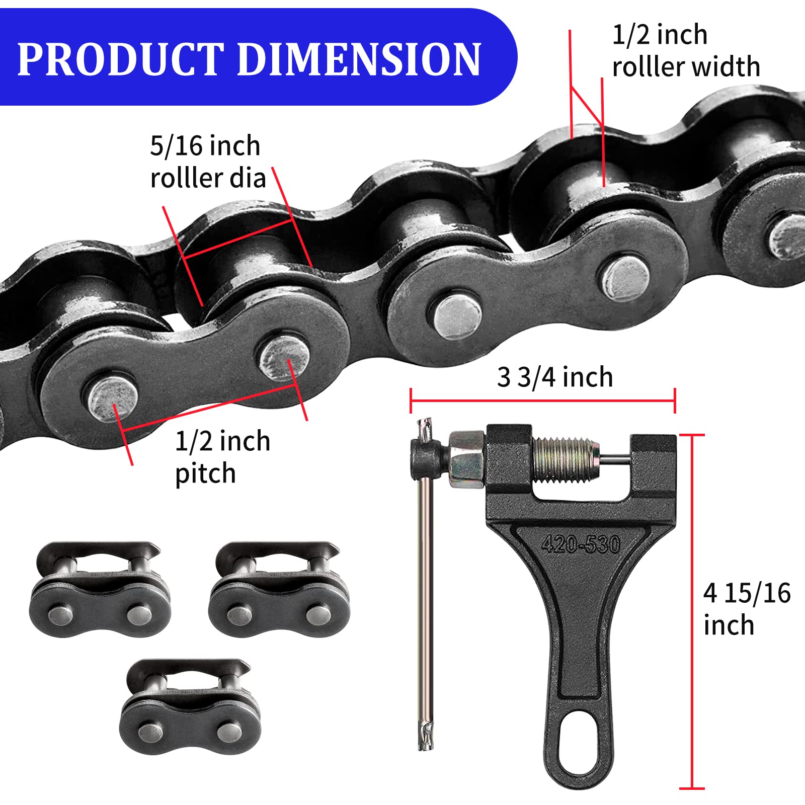 420 Motorcycle Chain 140 Links - 420 Standard Roller Chain For 110Cc 125Cc Go Kart Dirt Pit Bike Atv Quad Scooter Mini Bike, Fre
