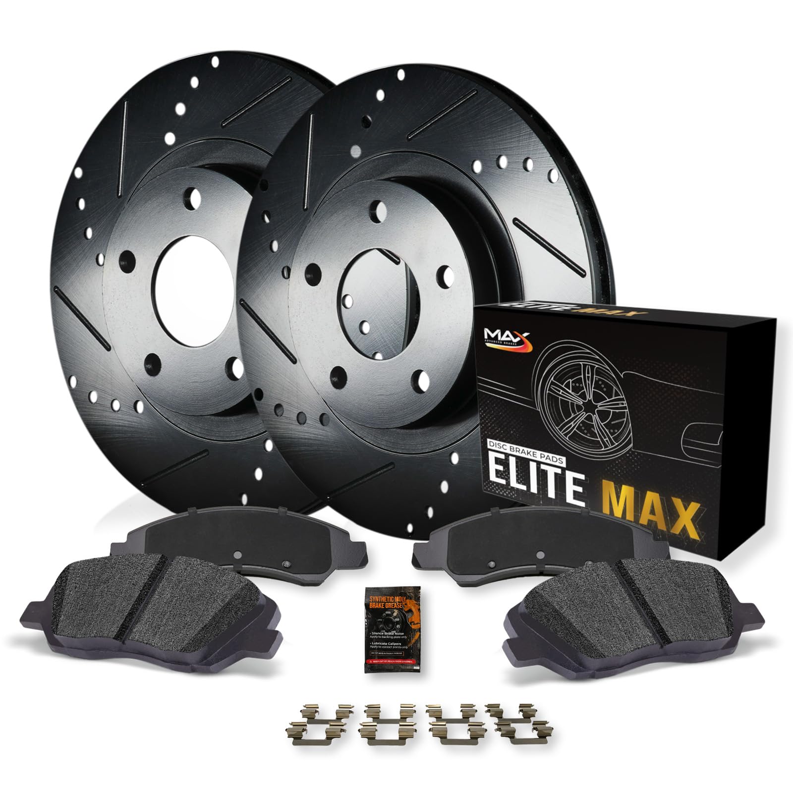 Max Advanced Brakes Front Brake Kit For 2012 2013 2014 2015 2016 2017 2018 2019 Nissan Versa Note Micra Replacement Drilled Slotted Black Coated Disc Brake Rotors And Ceramic Brake Pads