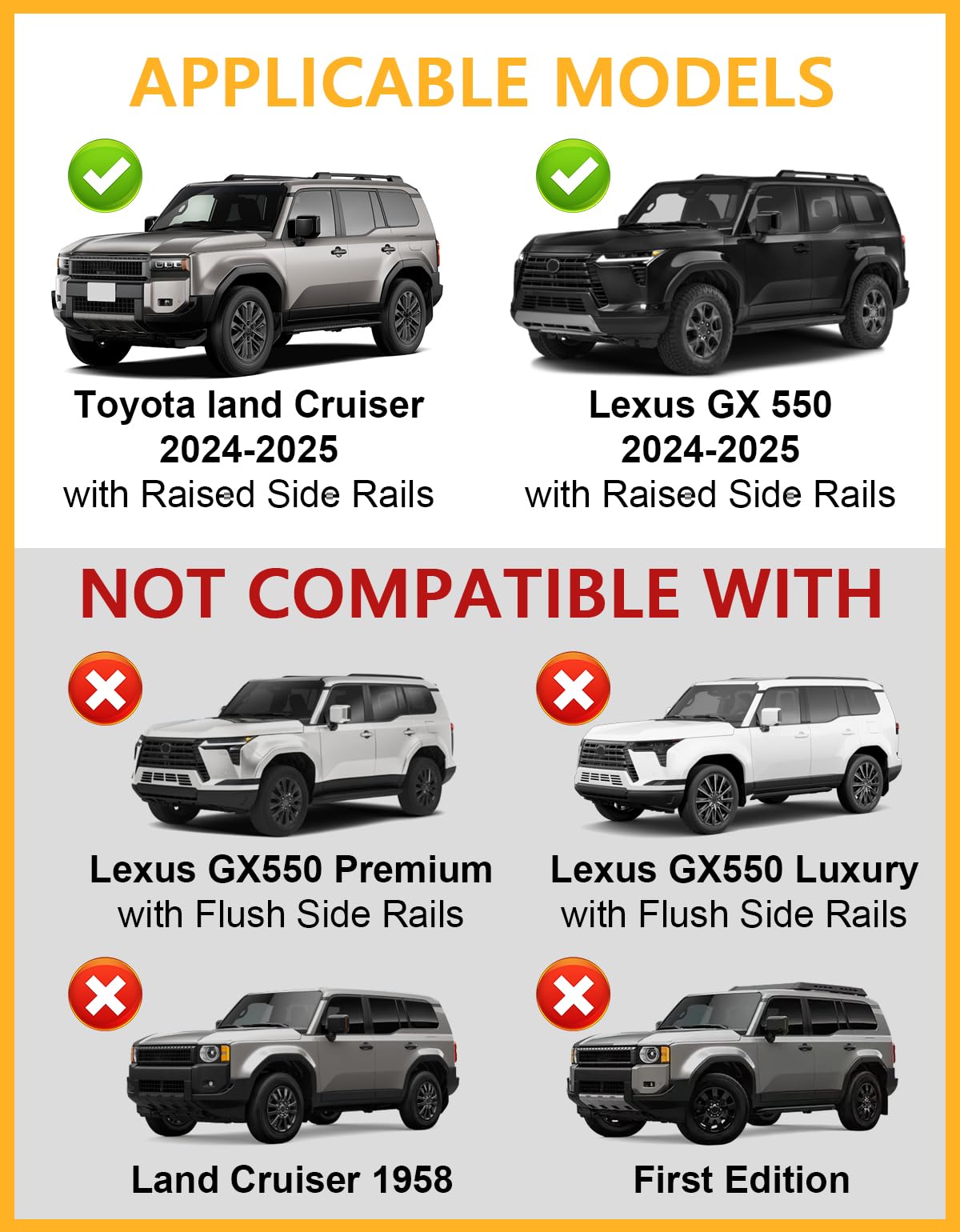 Tuyoung Lockable 220LBS Roof Rack Cross Bars Compatible with 2024 2025 Toyota Land Cruiser 250 & Lexus GX550 with Raised Side Ra