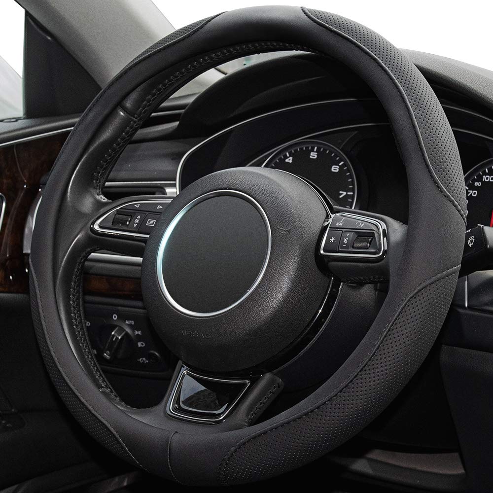 Xizopucy Car Steering Wheel Cover,14.5-15 Inch Black Universal Microfiber Leather Covers Breathable Anti-Slip Odorless Steering Wheels Accessories For Men Women