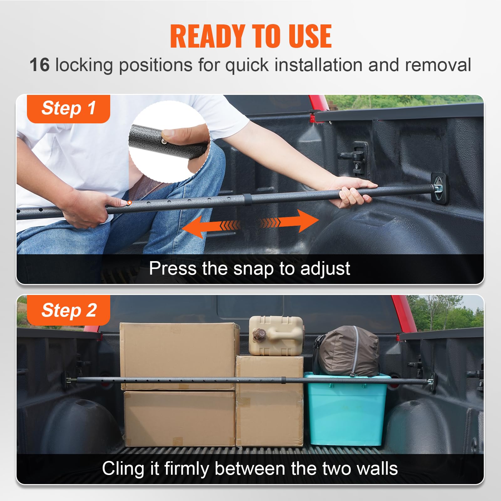 Vevor Cargo Bar, Truck Bed Bar Adjustable From 40' To 73', Heavy-Duty Steel Cargo Stabilizer Bar With 220 Lbs Capacity, Truck Load Bar Stop Sliding For Pickup Truck Bed, Suv, Minitruck