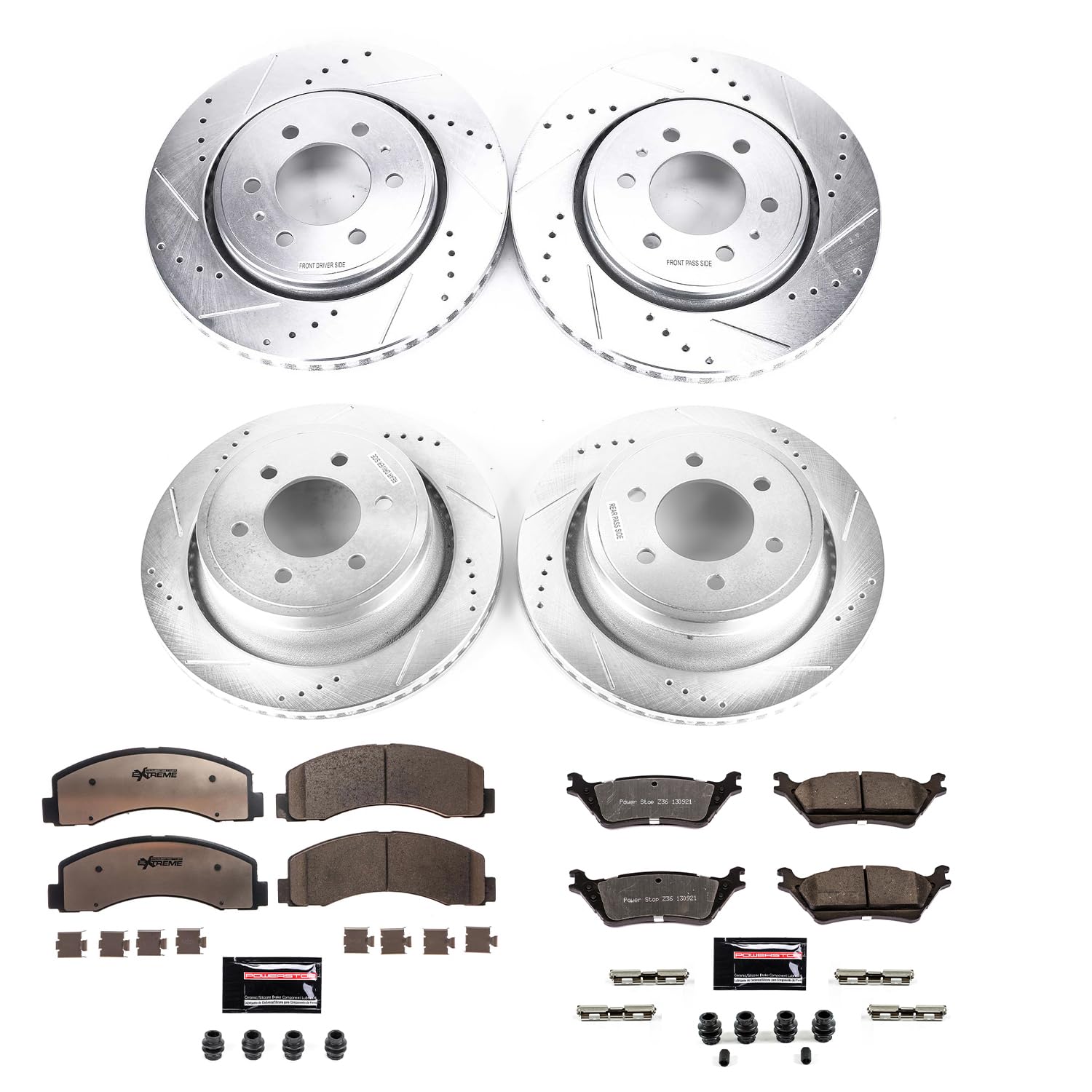 Power Stop K6268-36 Z36 Truck And Tow Front And Rear Drilled Slotted Brake Rotors And Carbon Fiber Ceramic Pads Brake Kit For 20