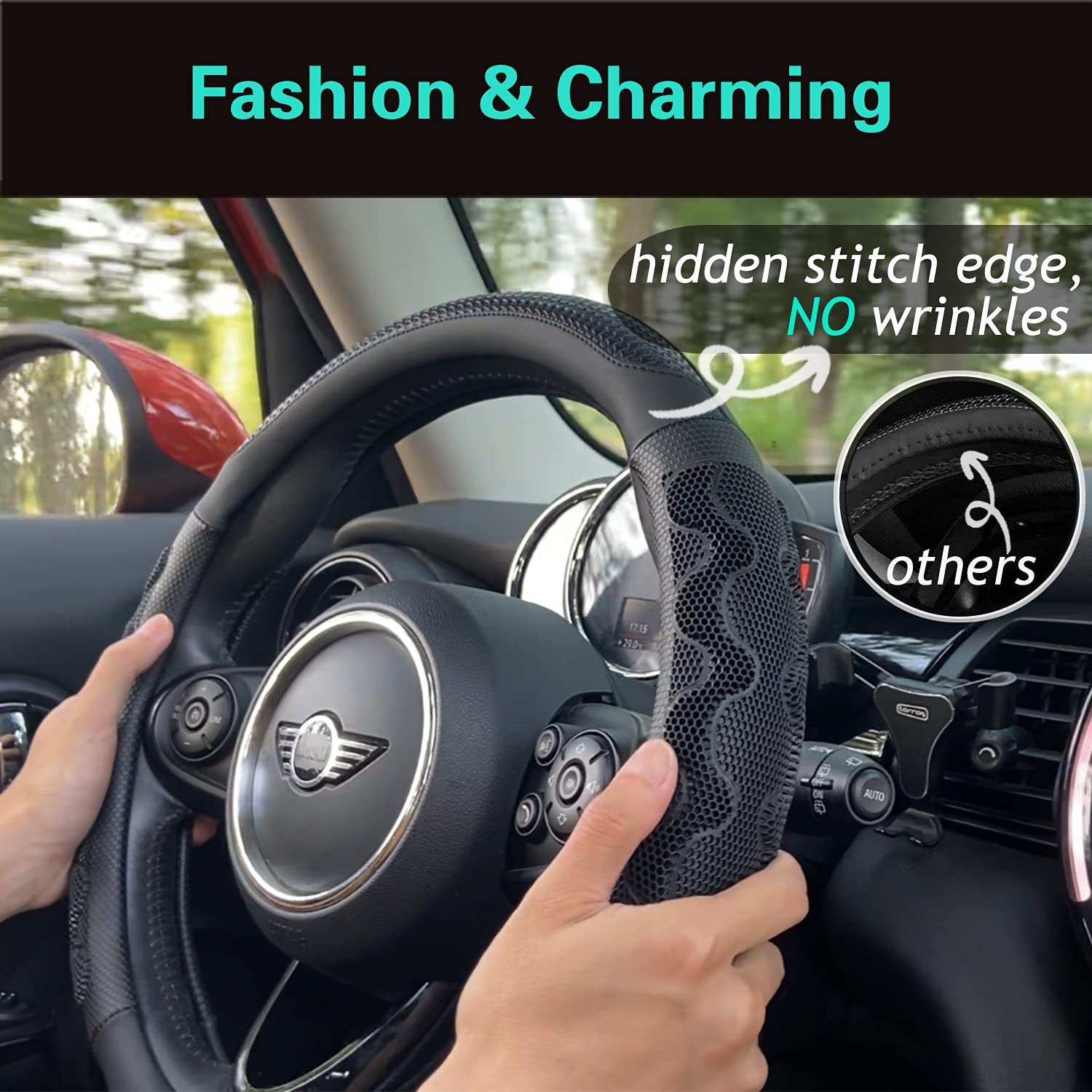 PINCTROT Large Steering Wheel Cover, 3D Honeycomb Anti-Slip, 15.5-15.75 Inch, Silicone, All Black, Model PSC210501